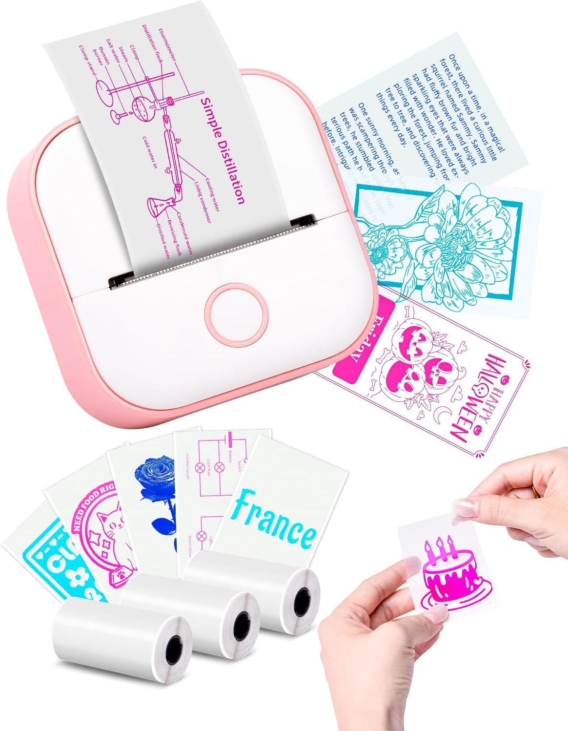 Sticker Printer - T02 Inkless Sticker Maker Machine, Mini Portable Thermal Label Maker, Pocket Memo Receipt Printer for Study Graphics, Anatomical Diagrams, Photos, Pink