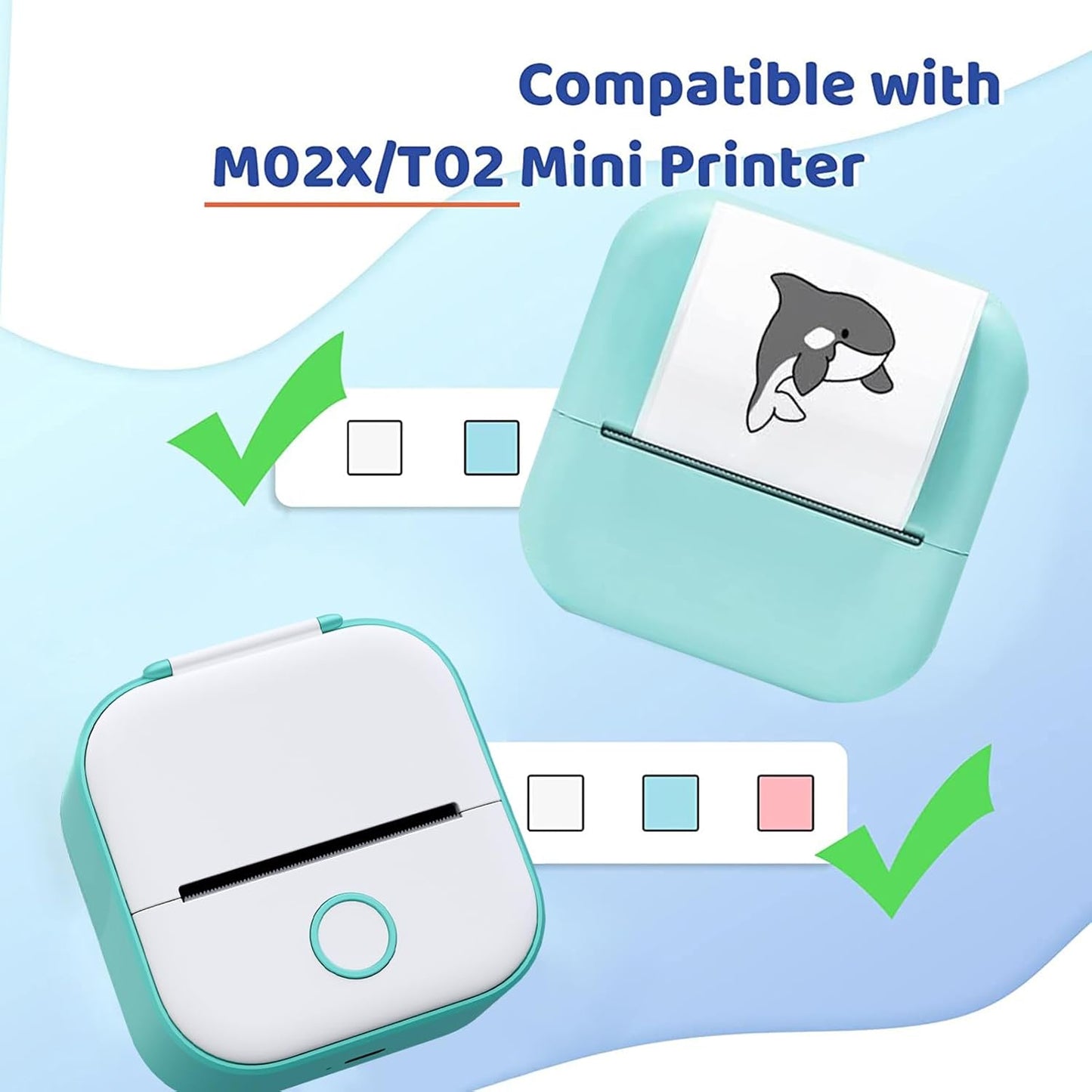 Memoking T02 / M02X / M02L Sticker Paper - Light Green Sticky T02 Mini Printer Sticker Paper Refill, 50 mm x 3.5 m, Keep for 20 yrs, for Journal Photo Study Notes, 3 Rolls