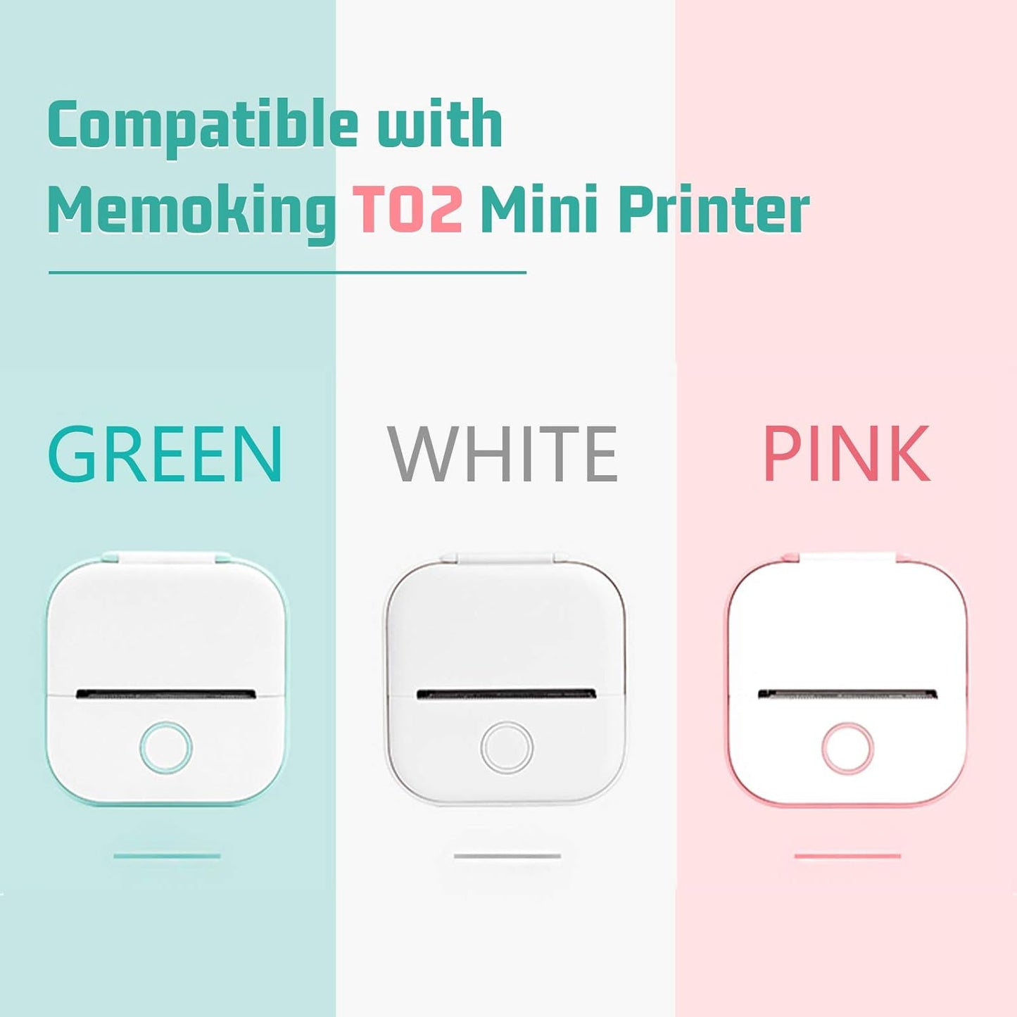 Memoking T02 Color Sticker Paper - Colorful Transparent Sticky T02 Mini Printer Sticker Paper Refill, 50 mm x 3.5 m, Keep for 20 yrs, for Journal Photo Study Notes, 3 Rolls