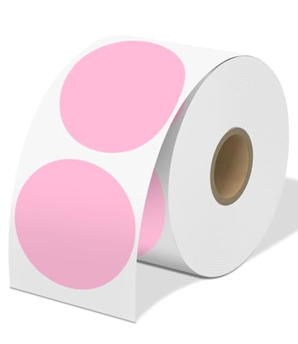 2'' Round Thermal Labels,colored thermal Sticker, Multi-Purpose Sticker Labels Roll Compatible with Munbyn, Nelko, Rollo, Jadens and All Thermal Printers -(50mmx50mm) 750 Labels/1 Roll, Pink