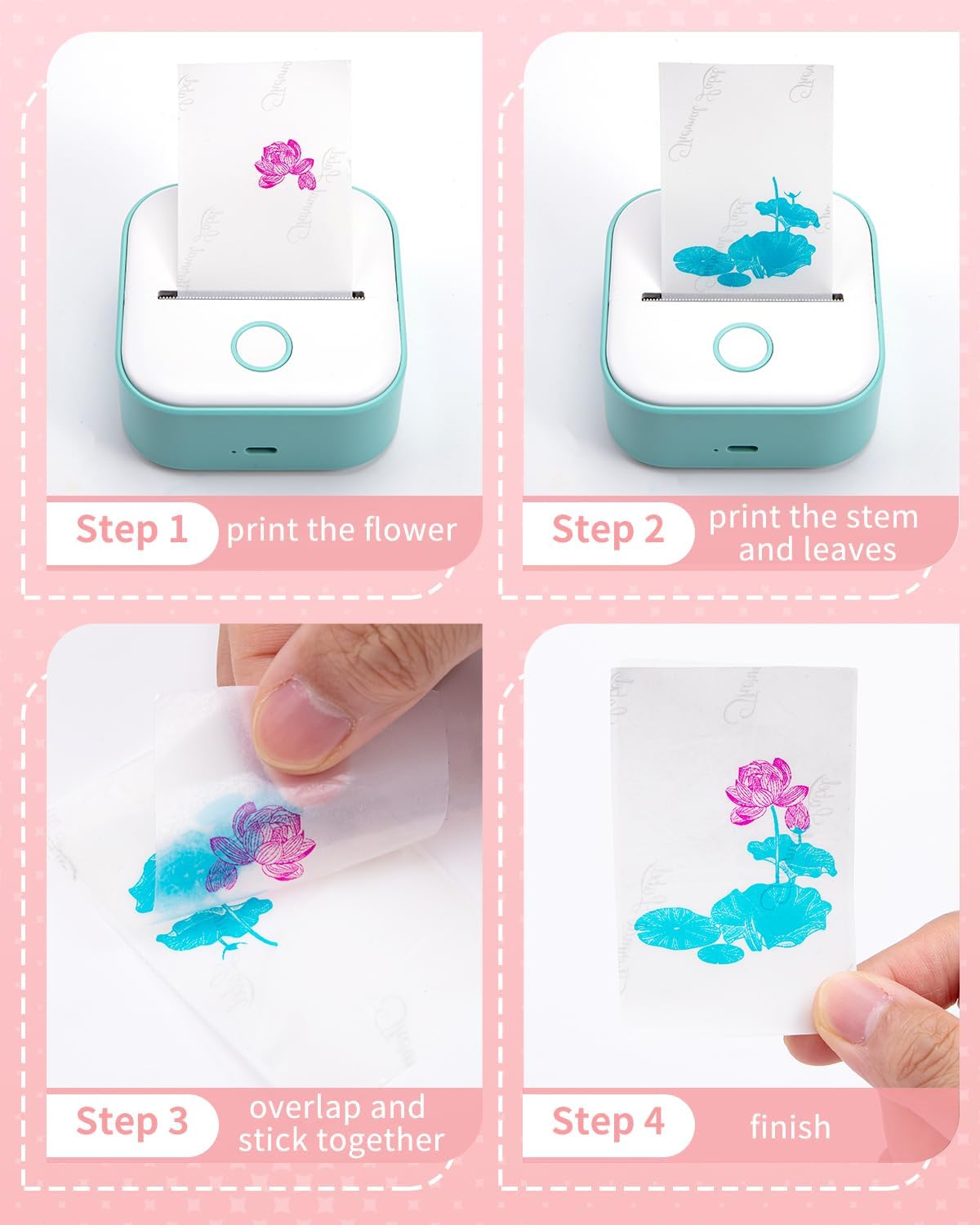 Memoking T02 Color Sticker Paper - Colorful Transparent Sticky T02 Mini Printer Sticker Paper Refill, 50 mm x 3.5 m, Keep for 20 yrs, for Journal Photo Study Notes, 3 Rolls