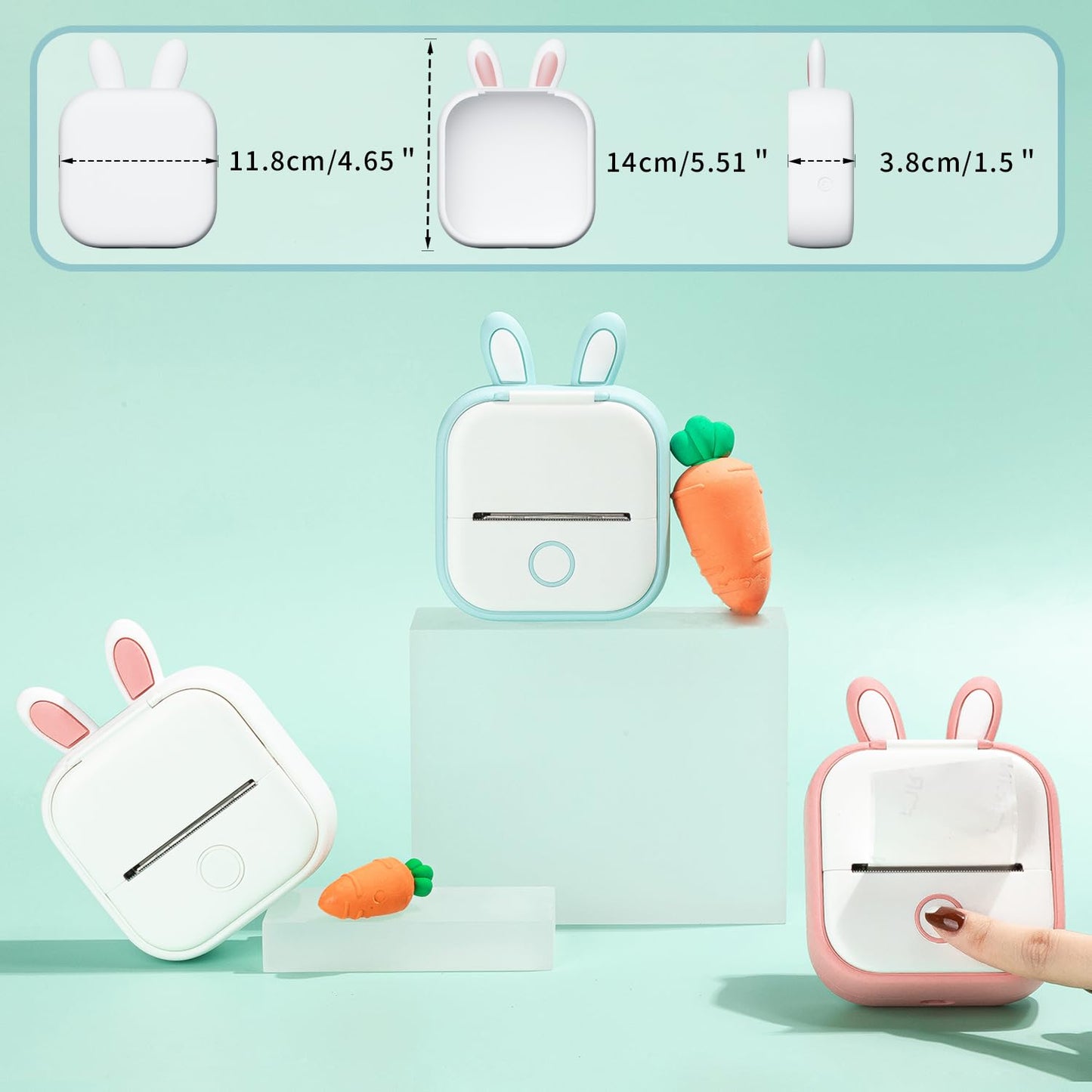 Memoking T02 Protective Case - Rabbit Ear Shaped Soft Silicone BPA Free Cute Design Printer Case, Compatible with T02 Mini Bluetooth Wireless Portable Mobile Pocket Printer, White