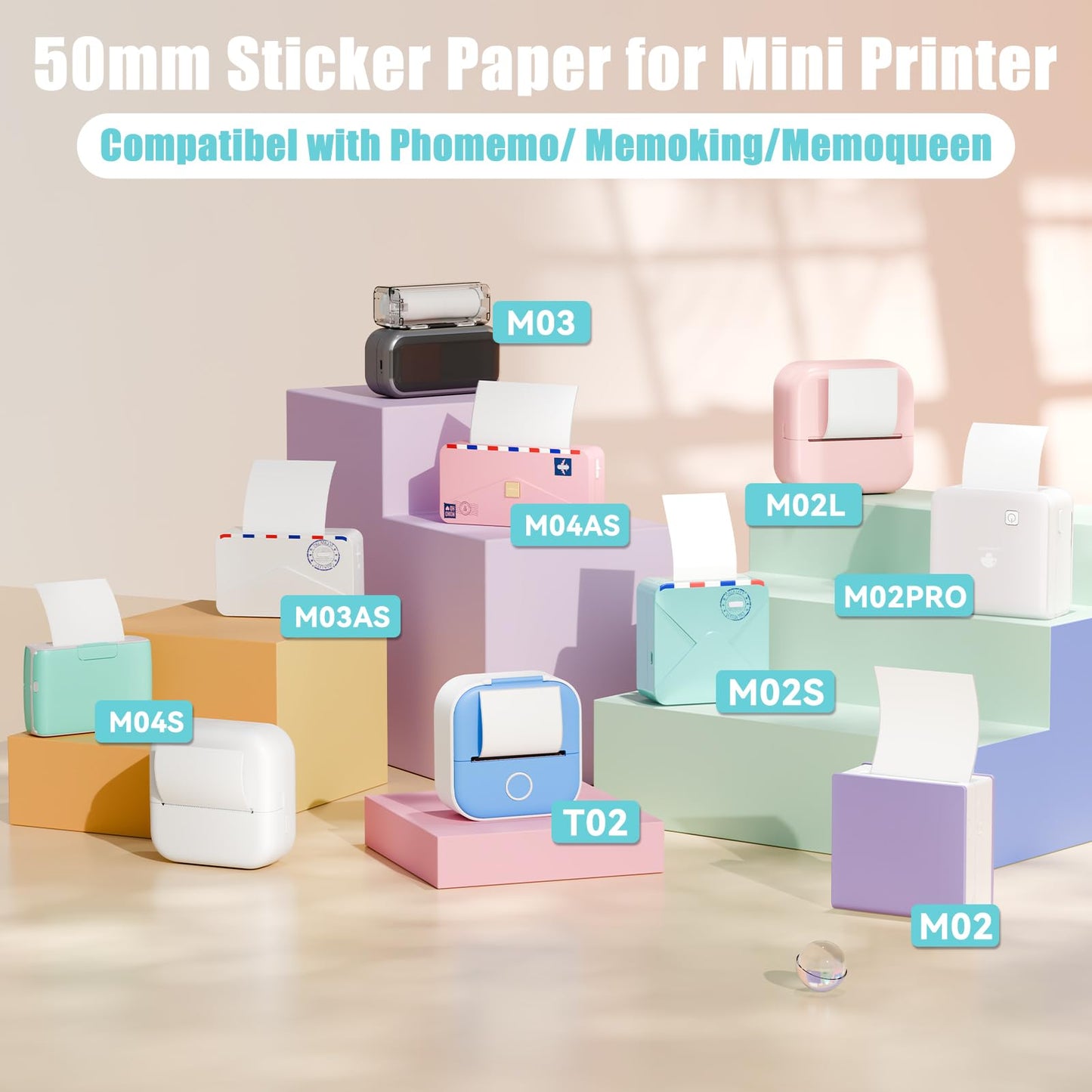 HD Clear Thermal Sticker Paper, Adhesive Transparent Paper for M02/M02S/M02Pro M03 M03AS M04 M04AS Sticker Printer, Memoking M02 Paper Compatible with Phomemo Printer Paper, 50mm x 3.5m/Roll, 3Rolls