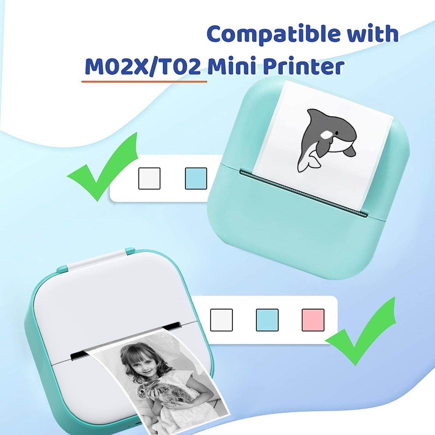 Memoking T02/M02X/M02L roze/geel/blauw thermisch papier - 5 jaar niet plakkerig 53mmx6,5m voor journaal, fototeksten, studienotities en meer, 3 rollen