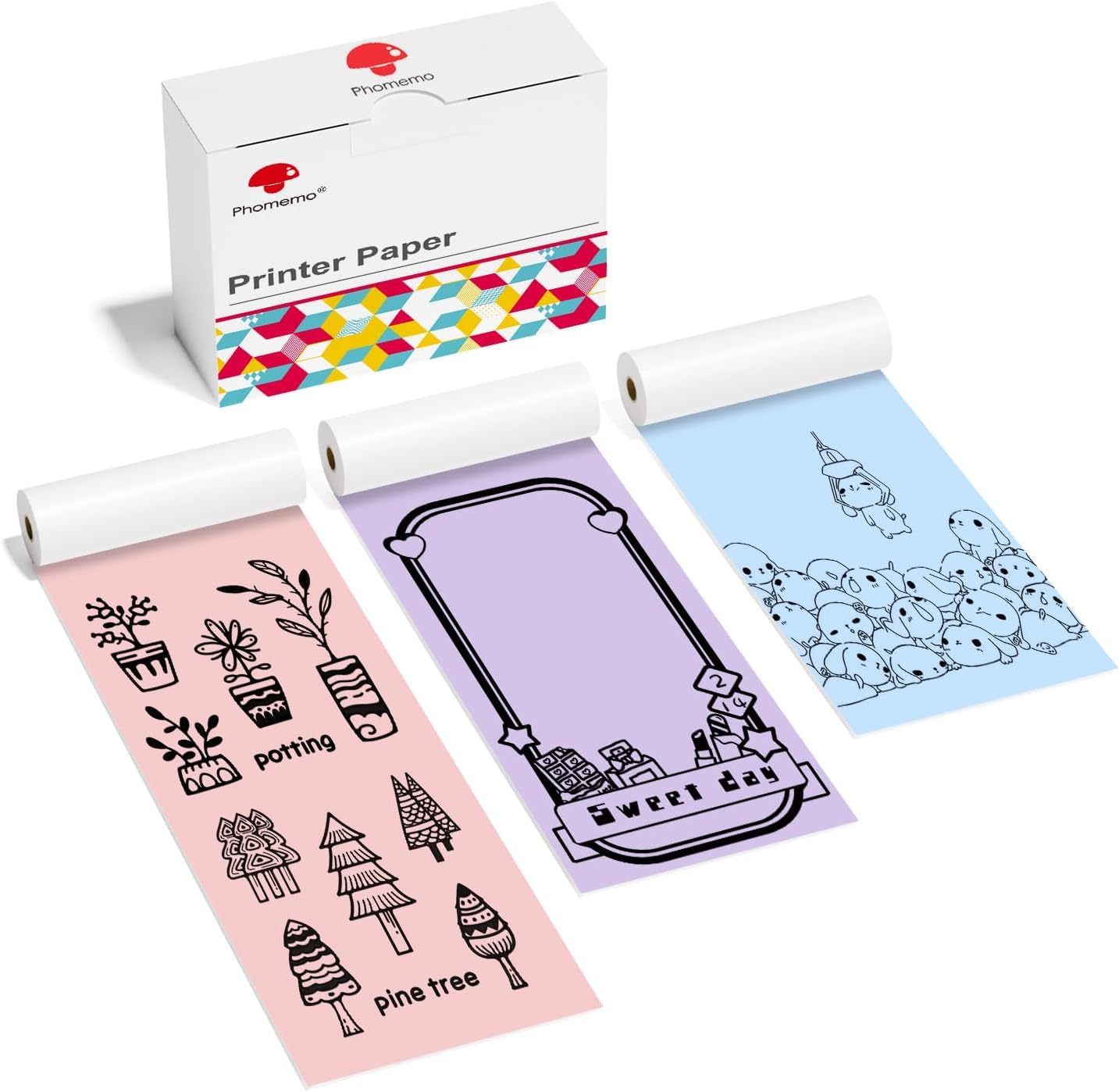 M04S Paper for M04AS Printer - M04AS HD Thermal Color Paper, Compatible with Phomemo M04S/M04AS Printer,Pink, Blue, Lavender Purple, 80mm x 3.5m,3 Rolls