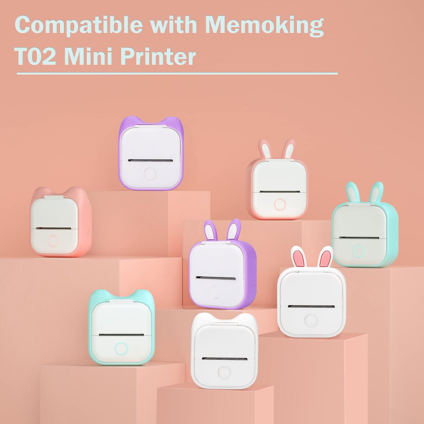 Memoking T02 Funda Protectora en Forma de Oreja de Conejo Funda Protectora de Silicona Suave para Impresora, Compatible con T02 Mini Impresora portátil inalámbrica Bluetooth de Mano, Blanco