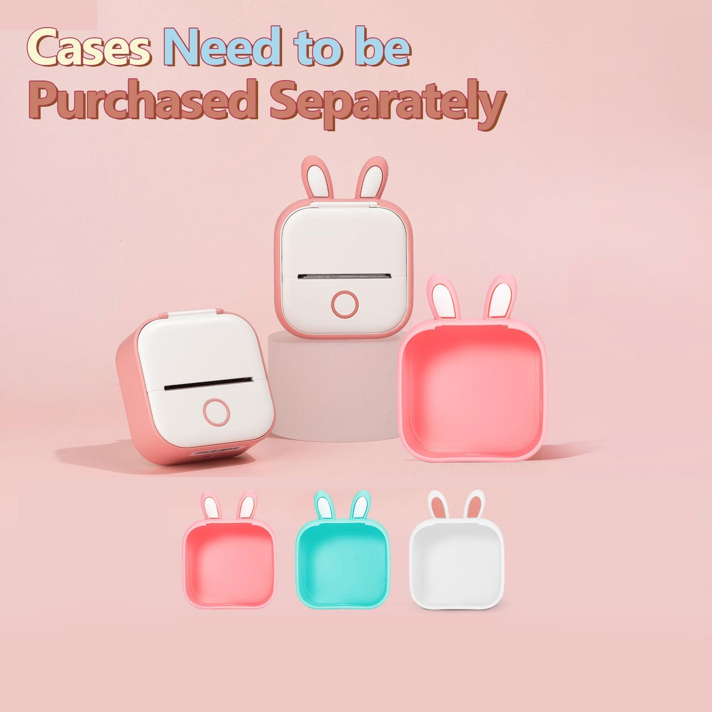Memoking T02 Funda Protectora - Orejas de Conejo Funda de Silicona Suave sin BPA, Compatible con T02 Mini Impresora de Bolsillo Portátil Inalámbrica con Bluetooth, Rosa