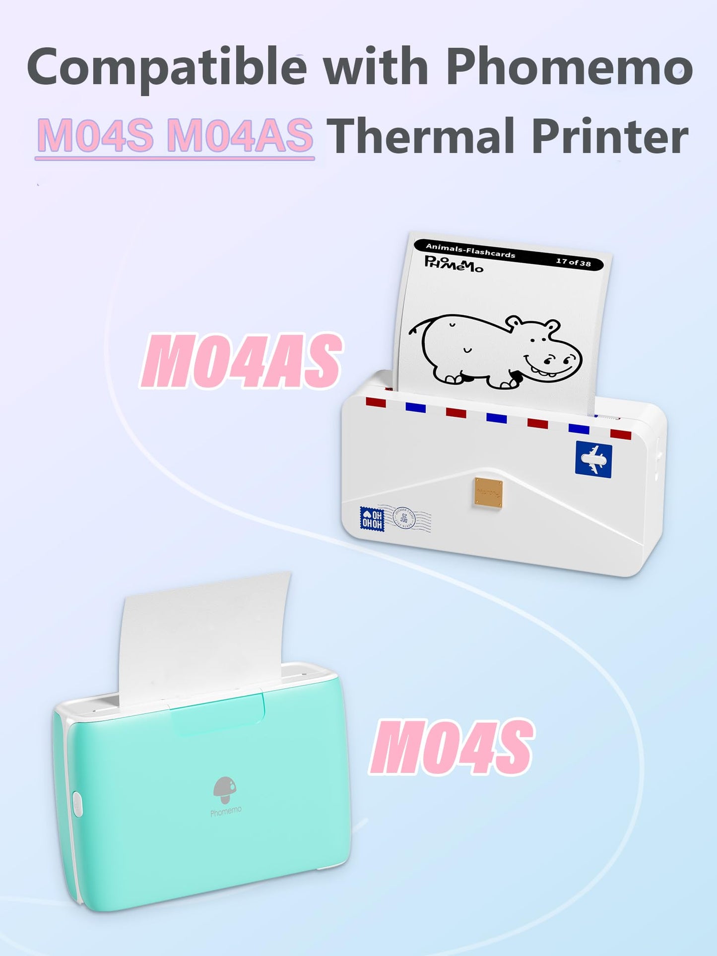 Memoking 110MM Adhesive White Thermal Sticker Paper for M04AS Printer, Compatible with Memoqueen Phomemo M04AS/M04S Printer, HD M04S Printer Paper for Document,Notes, List, 3 Rolls