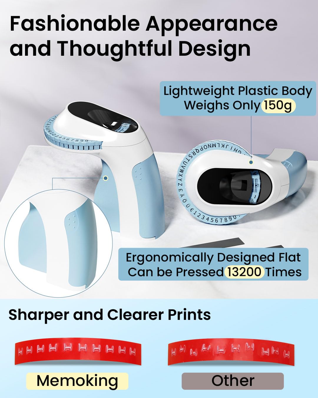 Memoking Embossed Label Maker Machine with 6 Rolls of 3/8'' (9mm) Emboss Tapes-E975 3D Embossing Label Maker Machine, Handheld Embossing Label Maker, Vintage Label Maker for Home, Office and DIY (Blue)