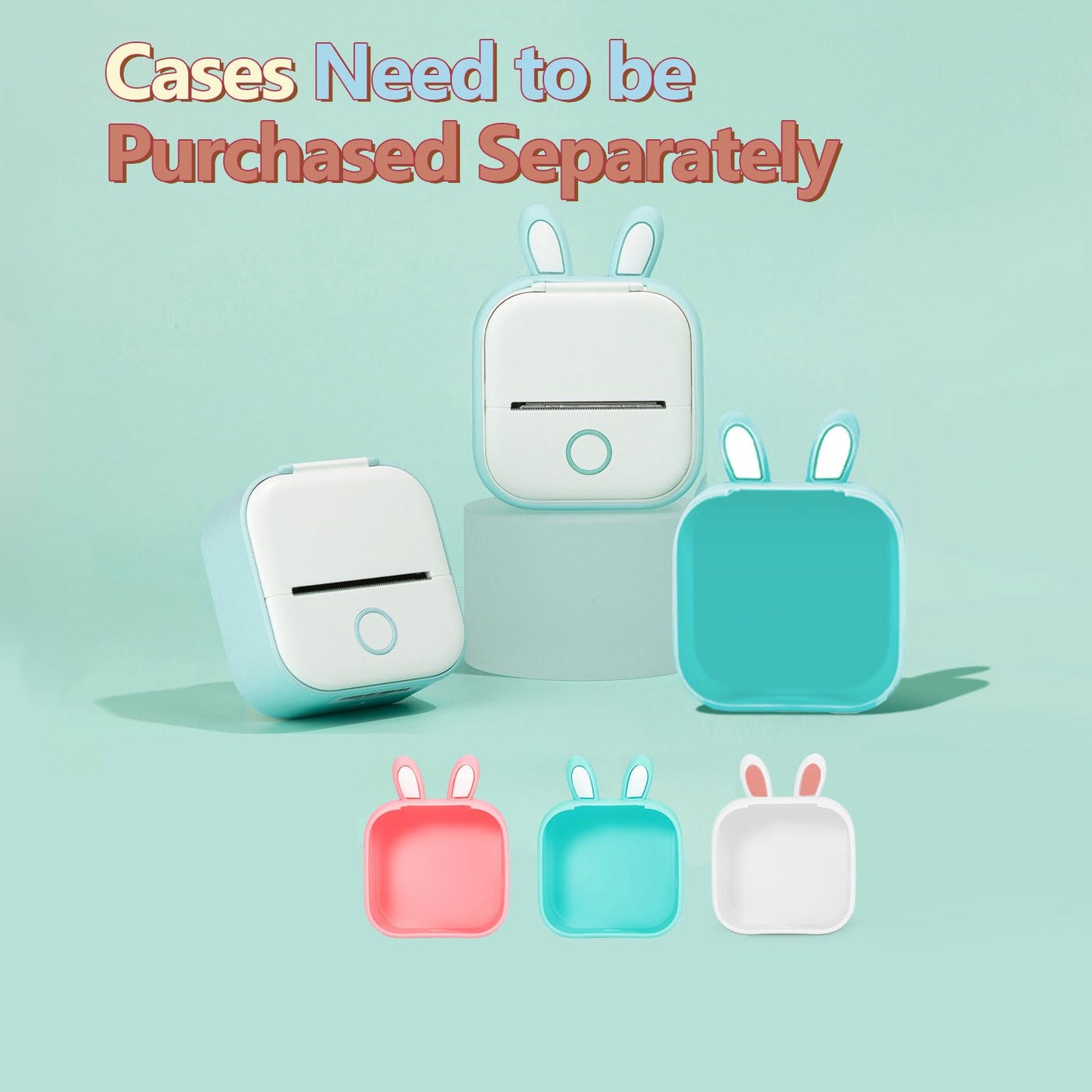 Memoking T02 Funda Protectora-Orejas de Conejito Linda Funda de Silicona sin BPA para Impresora, Compatible con T02 Mini Impresora Portátil de Bolsillo Inalámbrica con Bluetooth, Verde