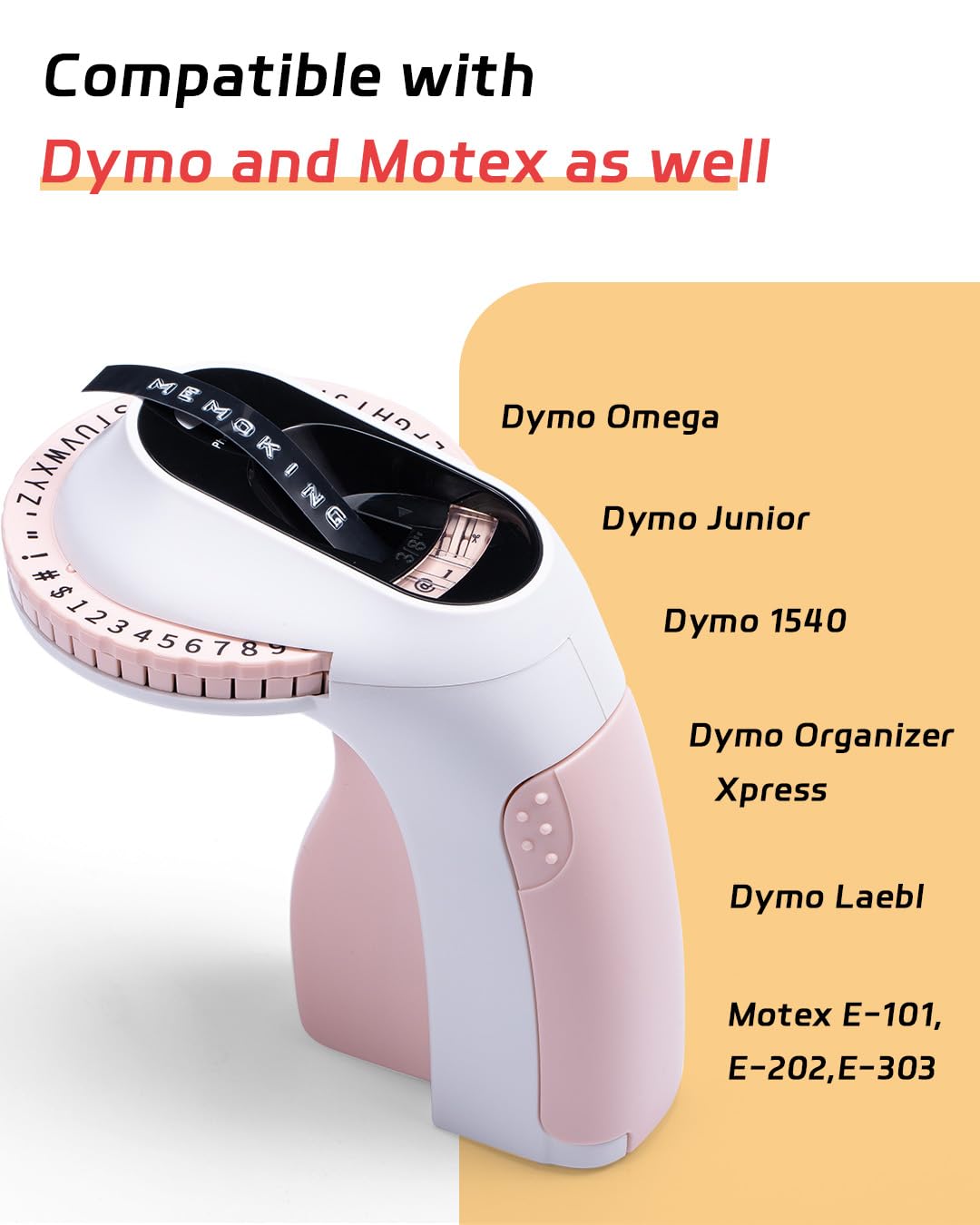 3D E975 Embossed Label Tape 3/8''(9mm) 3D Embossing Label Tape-Memoking E975 3/8'' Plastic Self-Adhesive Embossing Label, Compatible for Dymo Omega, DYMO Junior, 3Pack