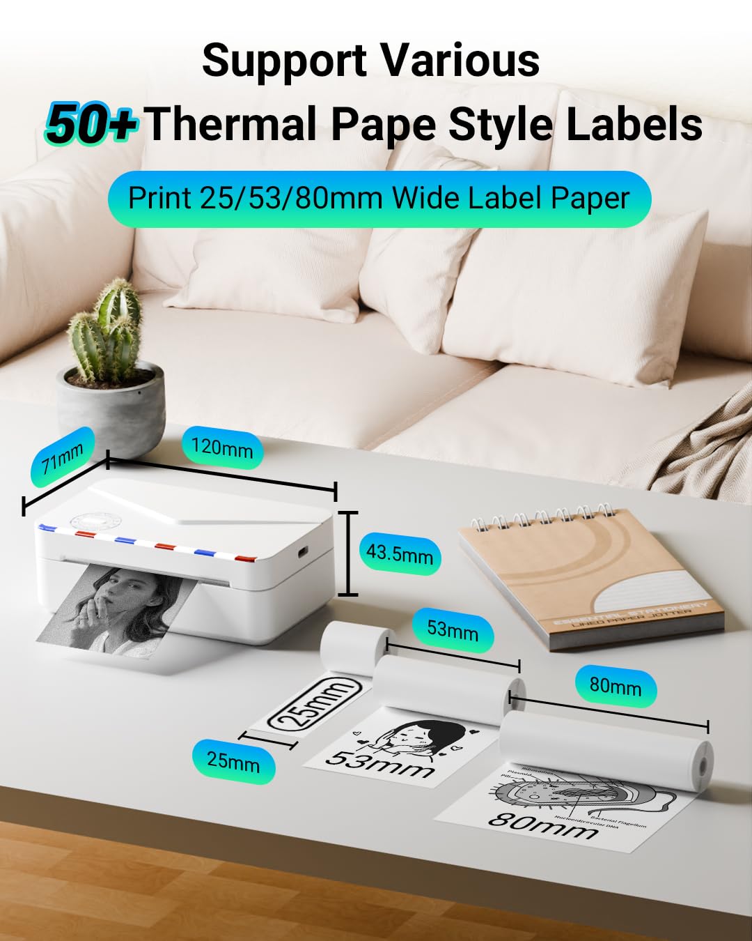 Memoking Mini Sticker Printer - 300dpi M03AS Thermal Portable Mini Printer, Bluetooth Inkless Pocket Printer for Phone, Sticky Note Printer for Study Notes, Memo, DIY, Photos, Label