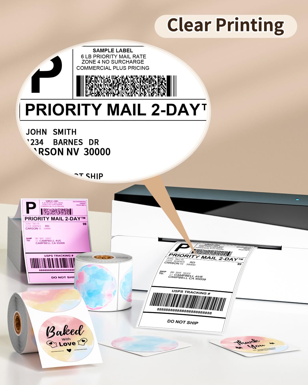 Memoking 4x6 Thermal Shipping Labels, 250 Pics for Thermal Label Printer, Suitable for Etsy, Shopify, Ebay, Amazon, Royal Mail, FedEx, UPS, Compatible with Rollo, Polono, Jadens, Nelko, ASprink