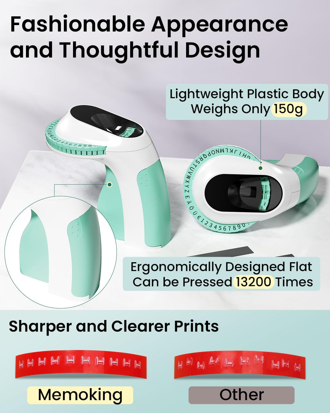 Memoking Embossing Label Maker Machine-E975 3D Label Maker Machine with 6 Rolls of 3/8''(9mm) Label, Handheld Embossing Label Maker, Lettering Embossed Label Maker for Home, Office and DIY (Green)