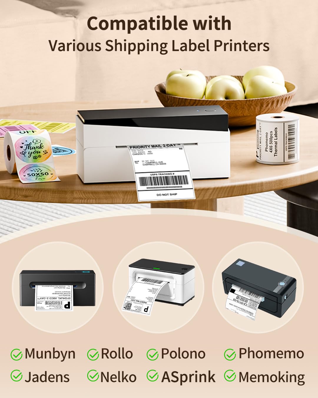 Memoking 4x6 Thermal Shipping Labels, 250 Pics for Thermal Label Printer, Suitable for Etsy, Shopify, Ebay, Amazon, Royal Mail, FedEx, UPS, Compatible with Rollo, Polono, Jadens, Nelko, ASprink
