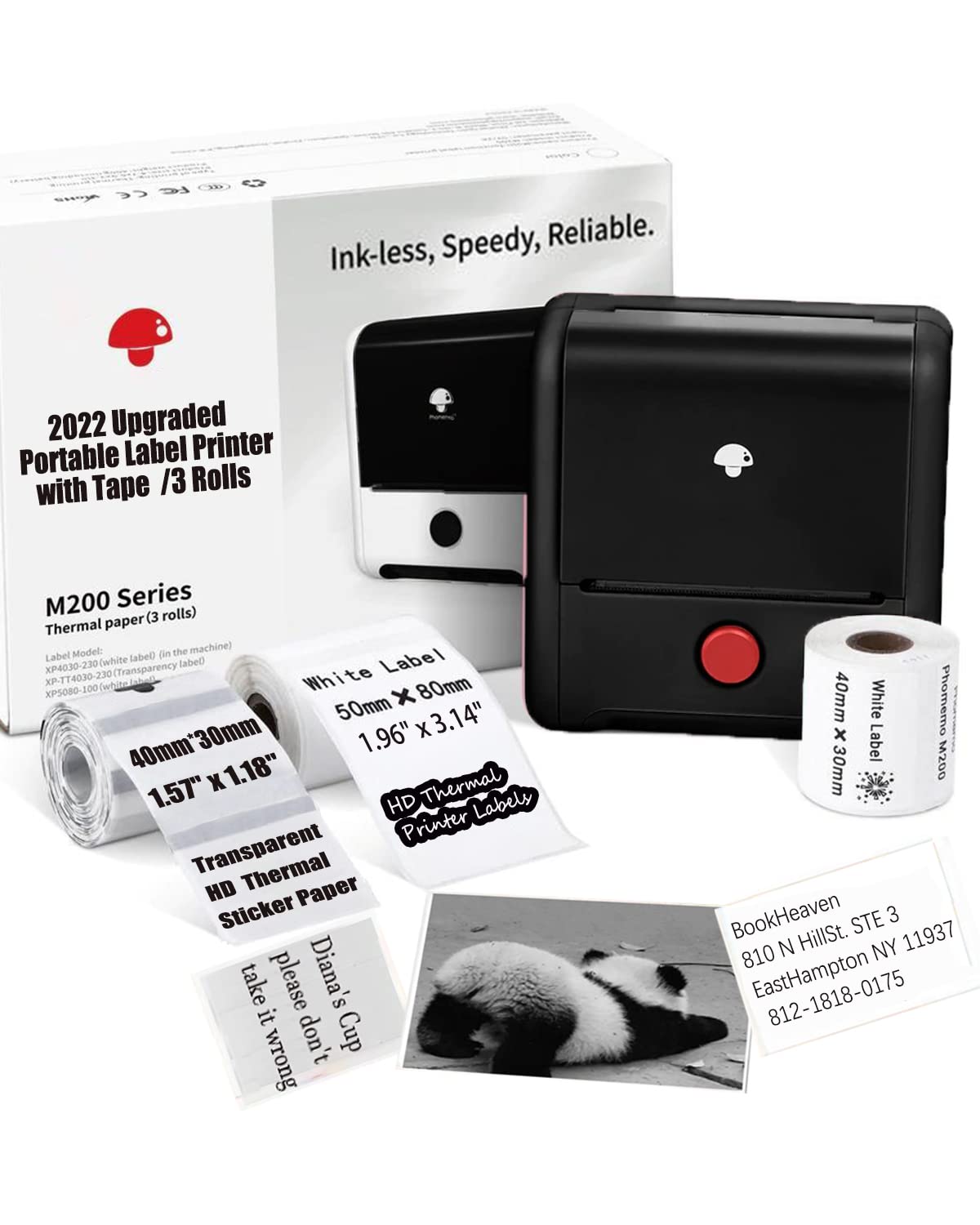 Portable Label Maker 1Roll - 3'' Bluetooth Thermal Label Printer for Labeling Products - M200 Barcode Printer and Scanner for Phone&Pad&PC, Wireless Label Makers for Labels/Photo/Logo