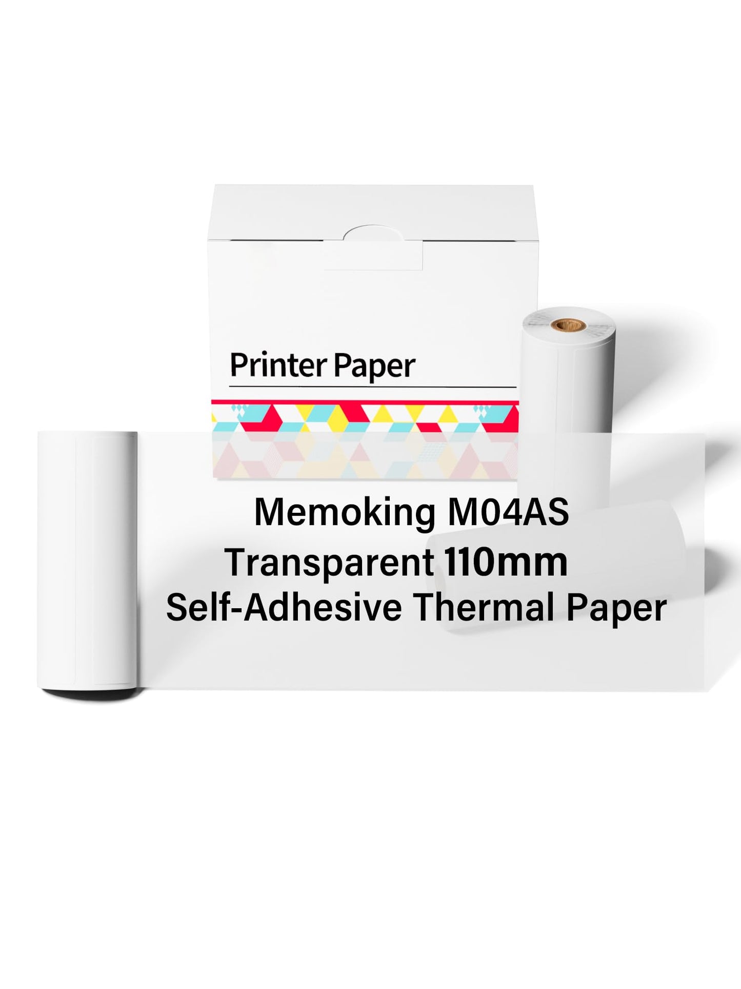 Memoking 110MM Transparent Thermal Paper for M04As Printer, Compatible with Memoqueen Phomemo M04AS/M04S Printer, HD Clear Stciker Printer Paper for Notes, List, Pattern - 3.5m / 3 Rolls