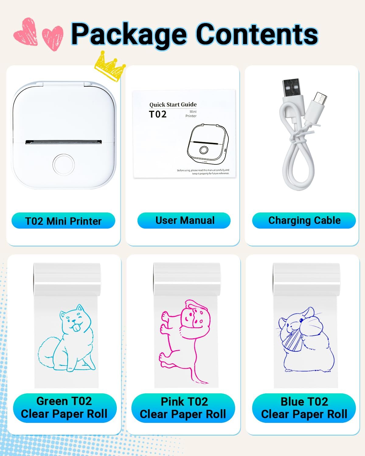 Memoking T02 Sticker Printer - Print Pods Mini Printer Portable Thermal Inkless Label Maker Pocket Phone Labeling Machine for Study Graphic, Anatomical Diagram, Receipts, Photo, White