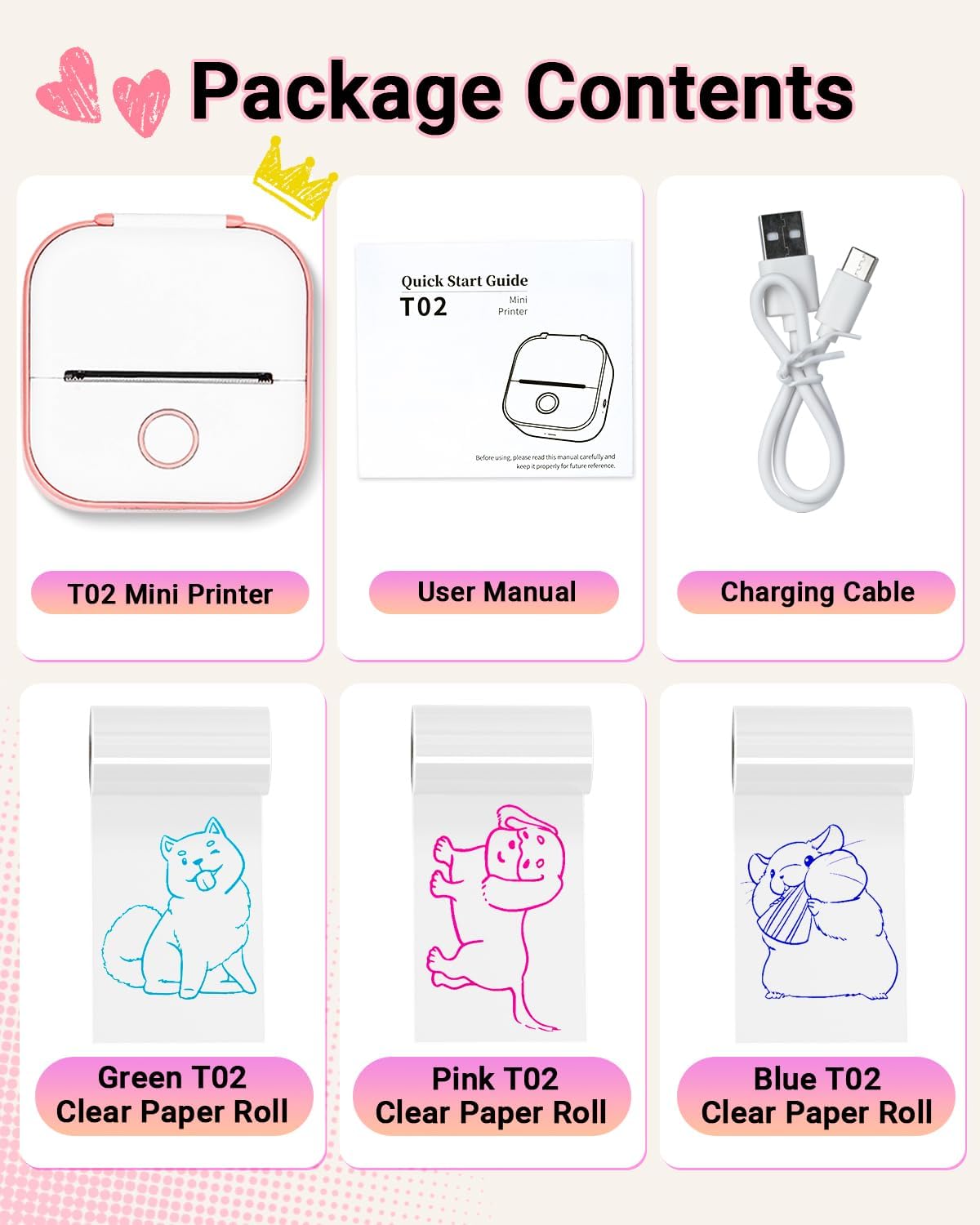 Sticker Printer - T02 Inkless Sticker Maker Machine, Mini Portable Thermal Label Maker, Pocket Memo Receipt Printer for Study Graphics, Anatomical Diagrams, Photos, Pink