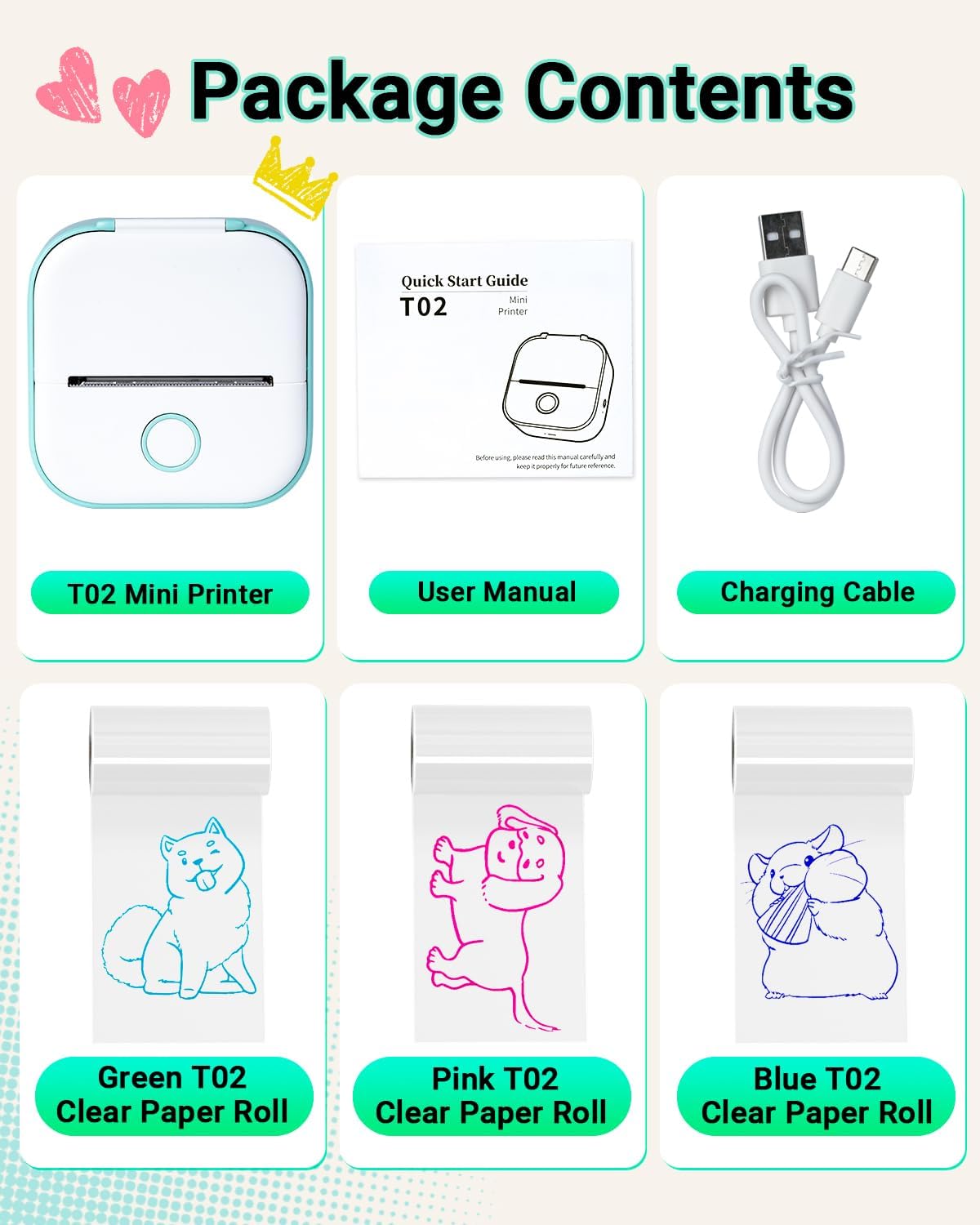 Print Pods Mini Printer - T02 Sticker Printer, Portable Thermal Inkless Label Maker Machine, Pocket Phone Adhesive Labeler for Study Graphic, Anatomical Diagram, Photo, Receipt, Green