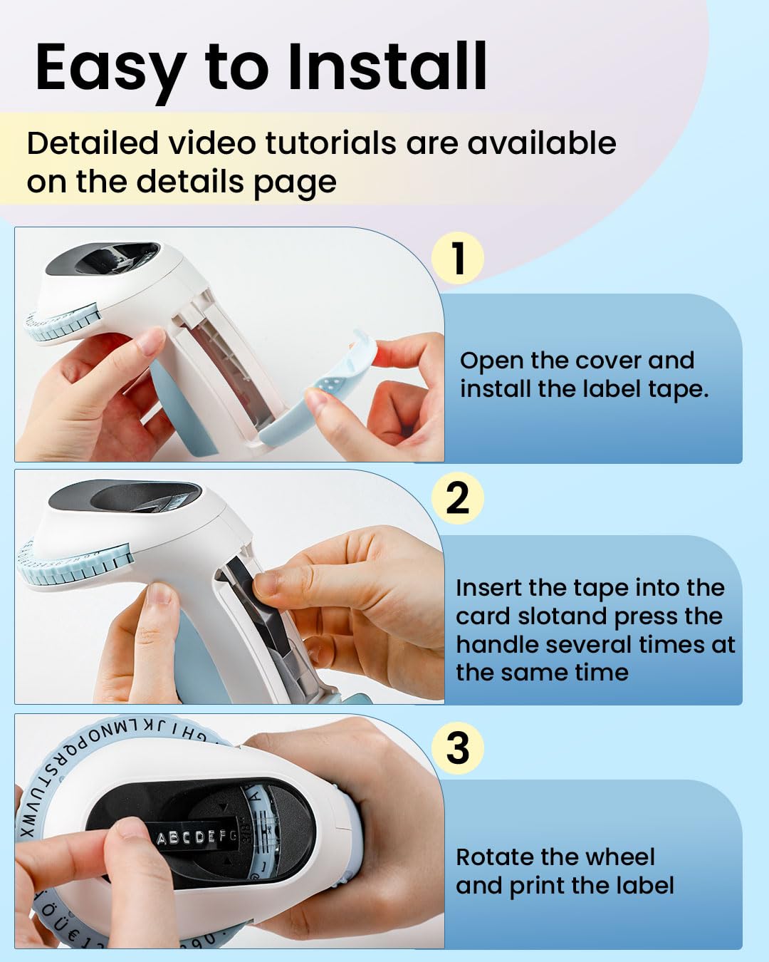 Memoking Embossed Label Maker Machine with 6 Rolls of 3/8'' (9mm) Emboss Tapes-E975 3D Embossing Label Maker Machine, Handheld Embossing Label Maker, Vintage Label Maker for Home, Office and DIY (Blue)