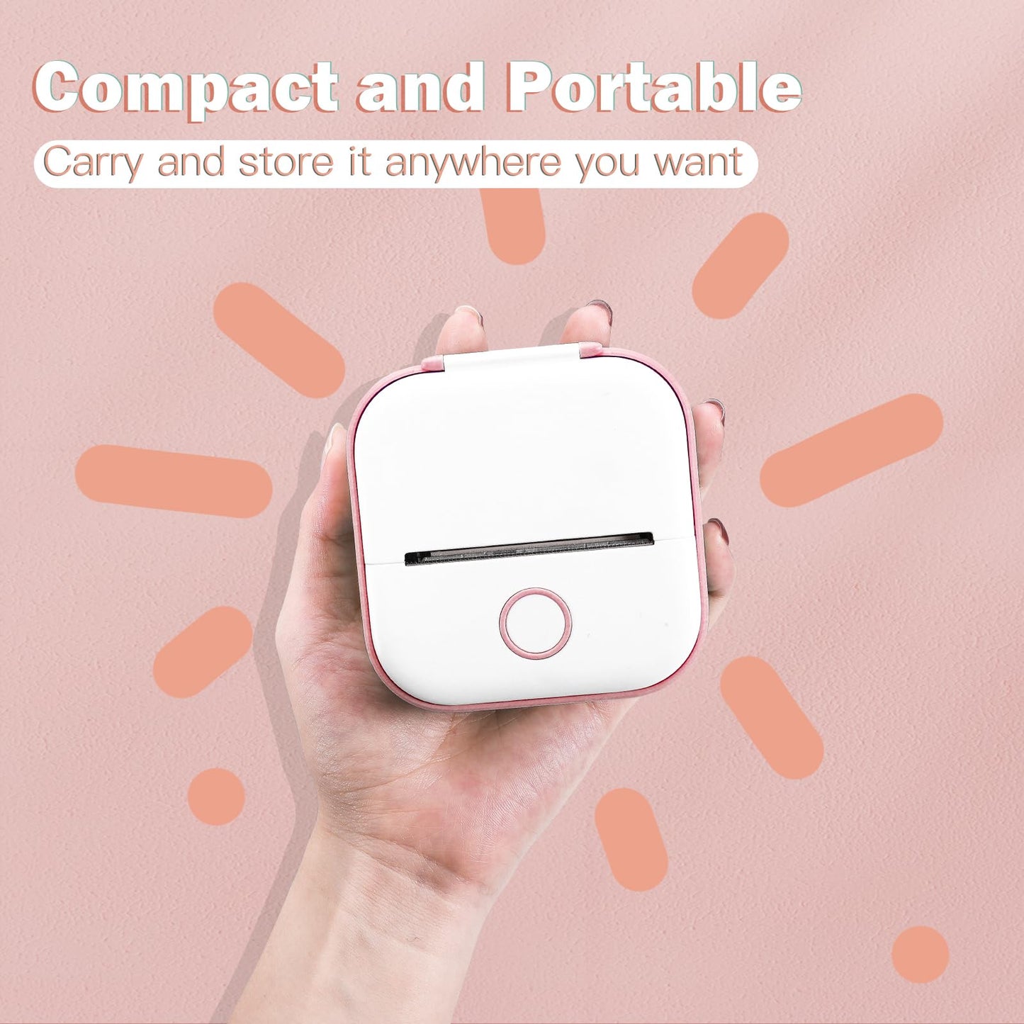 Mini Thermal Printer - T02 Pocket Compact Wireless Bluetooth Portable Mobile Receipt Printer Compatible with iOS & Android for Photos, Study Notes, Journal, Receipt, Small Gift, Pink