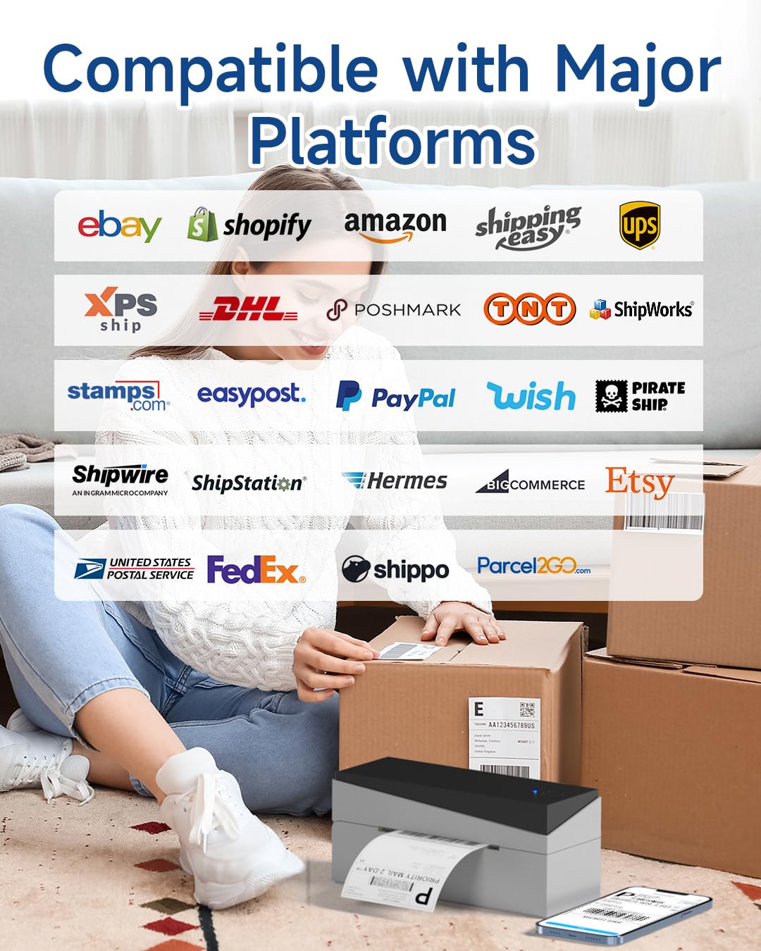 Memoking DHL Etikettendrucker Bluetooth, Thermodrucker 4x6 Versandetiketten Drucker für Barcode, Amazon, Etsy, Shopify, DHL, FedEx, Royal Mail, 249BT Thermodrucker Für Haushalte & kleine Unternehmen