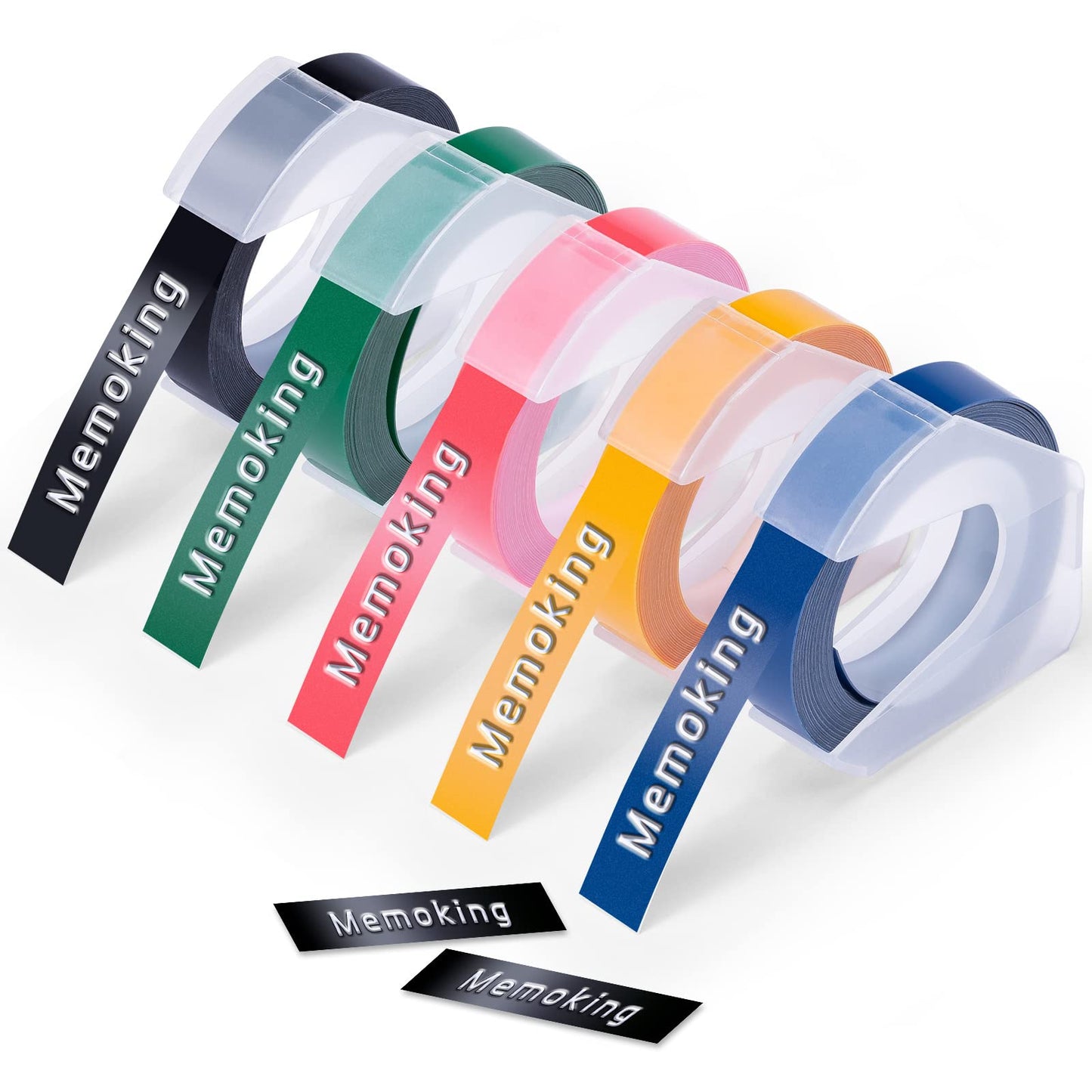 3D E975 Embossed Label Tape 3/8''(9mm) 3D Embossing Label Tape - Plastic Self-Adhesive Embossing Label, Compatible for Dymo Omega, DYMO Junior, DYMO Organizer Xpress Embossing Label Maker 5Pack