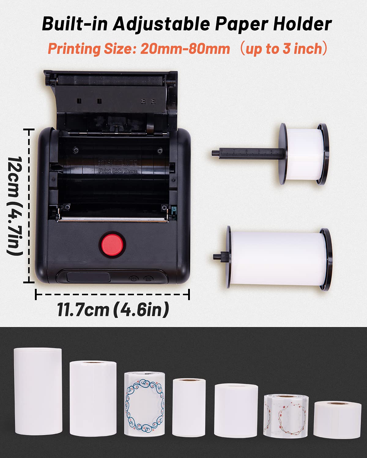 Portable Label Maker 1Roll - 3'' Bluetooth Thermal Label Printer for Labeling Products - M200 Barcode Printer and Scanner for Phone&Pad&PC, Wireless Label Makers for Labels/Photo/Logo