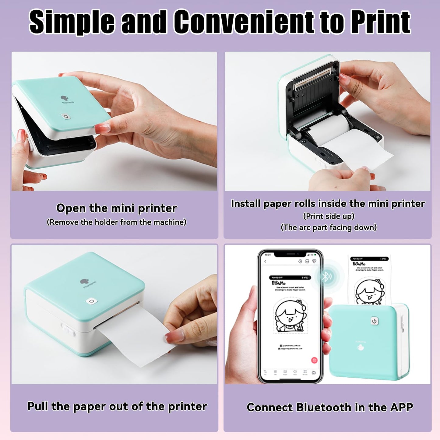 HD White Sticker Paper, Adhesive Thermal Paper for M02 M02S M02Pro M03 M03AS M04S Pocket Phone Printer - Memoking M02 Label Paper Compatible with Phomemo Printer Paper M02, 50mm x 3.5m/Roll, 3Rolls