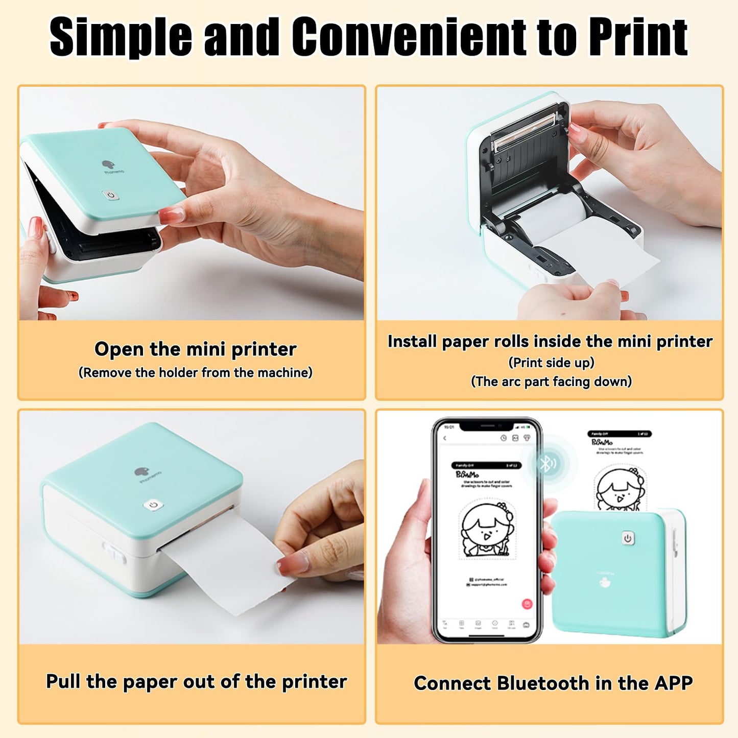 White Thermal Paper, Non-Sticky M02 Paper for T02 M02 M02S M02Pro M03 M04AS Mini Printer, 53mm x 6.5m/Roll, 3 Rolls, Memoking Paper Compatible with Phomemo Printer Paper, Keep for 10 Years