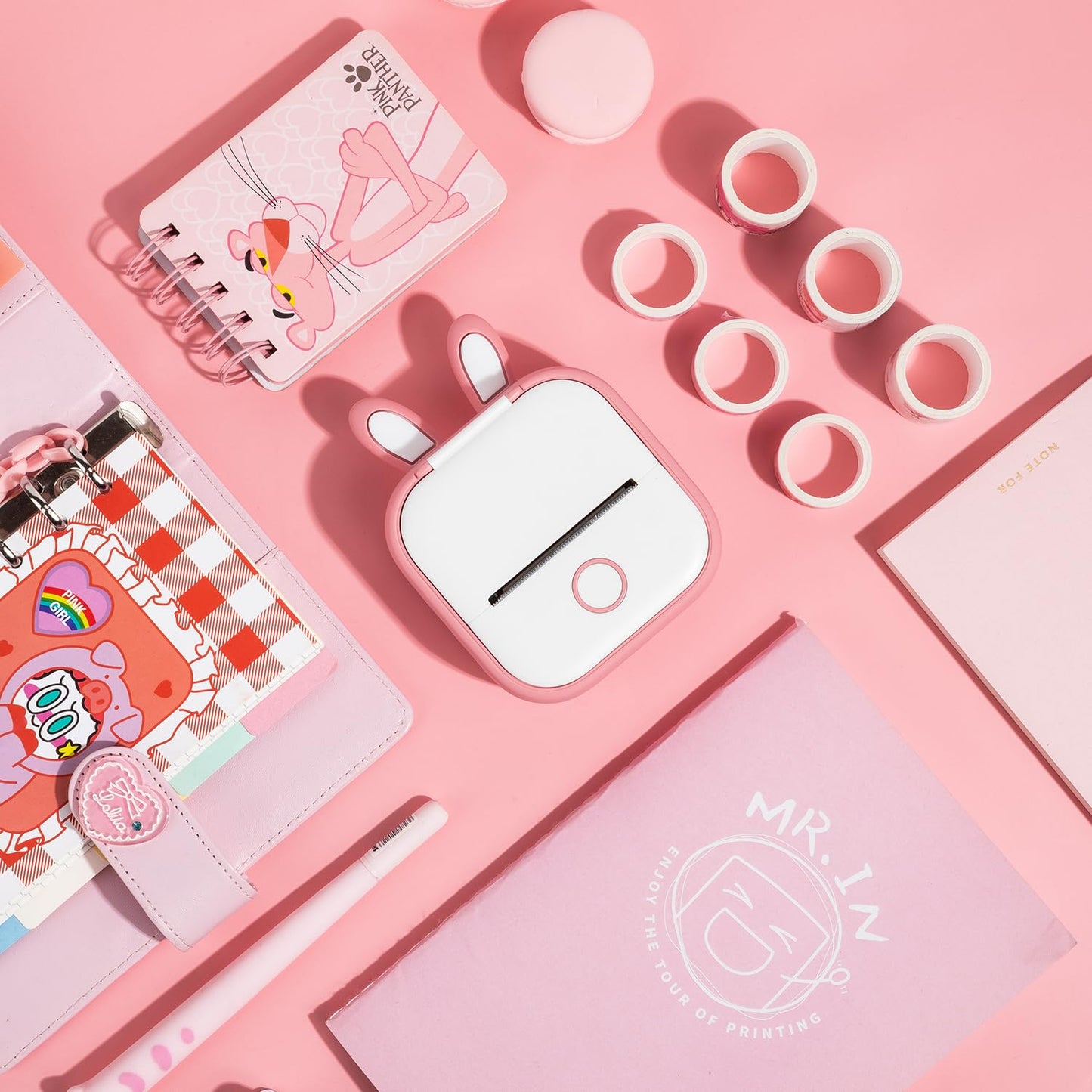 Memoking T02 Funda Protectora - Orejas de Conejo Funda de Silicona Suave sin BPA, Compatible con T02 Mini Impresora de Bolsillo Portátil Inalámbrica con Bluetooth, Rosa