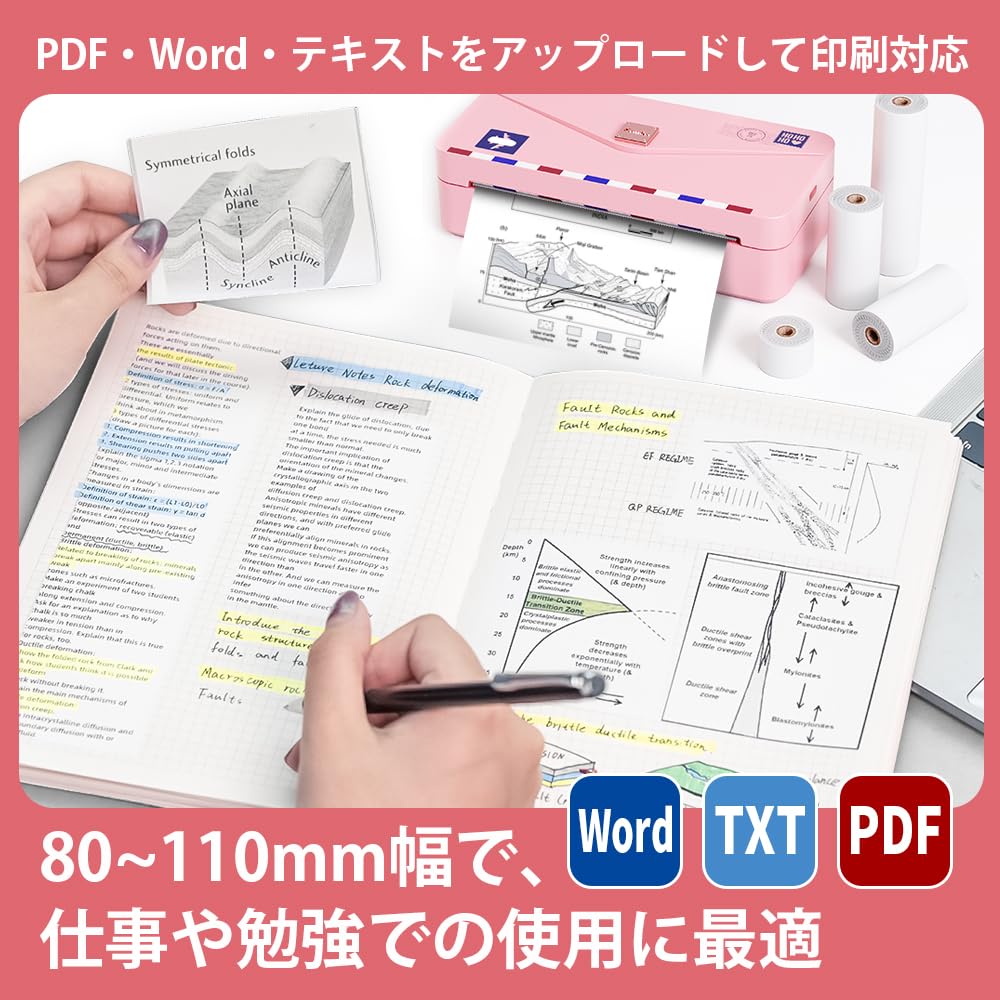 ミニプリンター スマホ対応 サーマルプリンター Memoking M04AS モバイルプリンター モノクロ 300DPI 最大110mm幅 スマホプリンター ポータブル型 メモプリンター 感熱プリンター 手帳プリンター 携帯プリンター フォメモ 文書/写真/メモ/手帳/領収書/ラベル/付箋/ワード/ウェブ 自宅学習 プレゼント