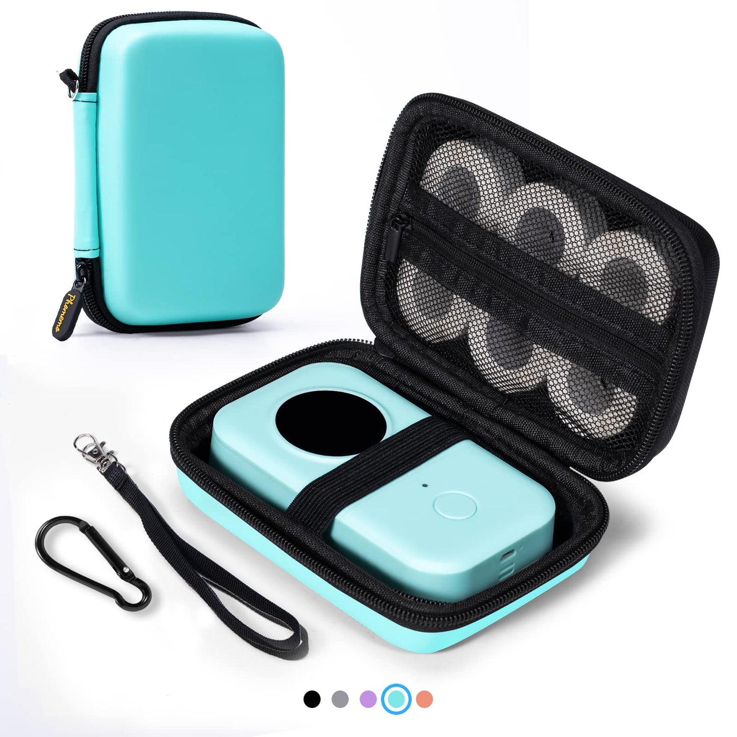 Memoking T02 Hard Storage Case - Compatible with Phomemo D30, SUPVAN E10, NIIMBOT D11, JADENS D110 and More, with Zipper Mesh Pocket, Waterproof Shockproof Case, Green (Only Case)