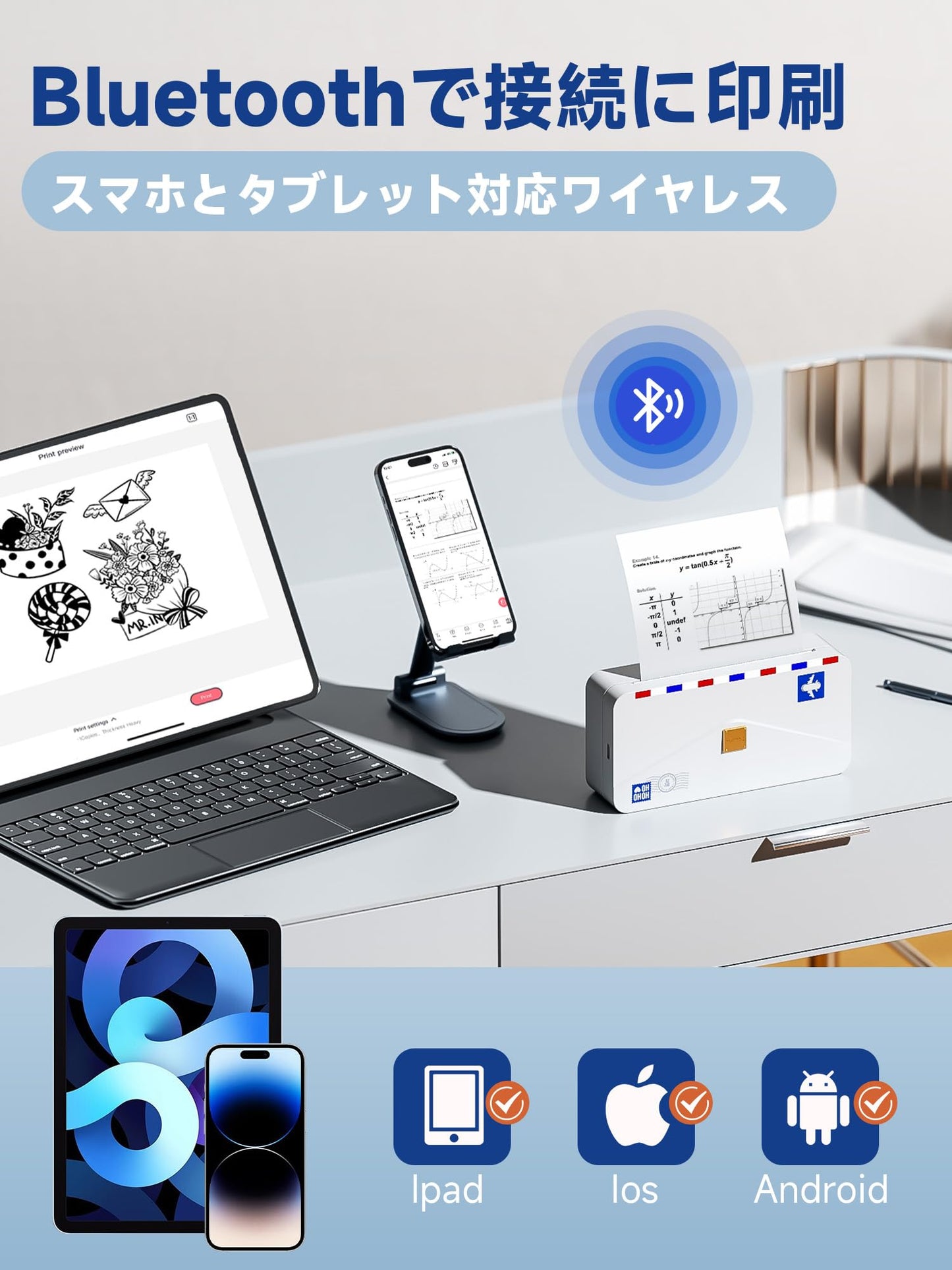 サーマルプリンター モバイルプリンター ラベルライター ラベルプリンター スマホ対応 モノクロ Memoking M04AS 感熱プリンター 15mm 53mm・80mm 110mm用紙対応 300dpi 文書/写真/ノート/手帳/ラベルに最適 クリスマスギフト フォメモ 多言語に対応 ホワイト在宅勤務 自宅学習 プレゼント