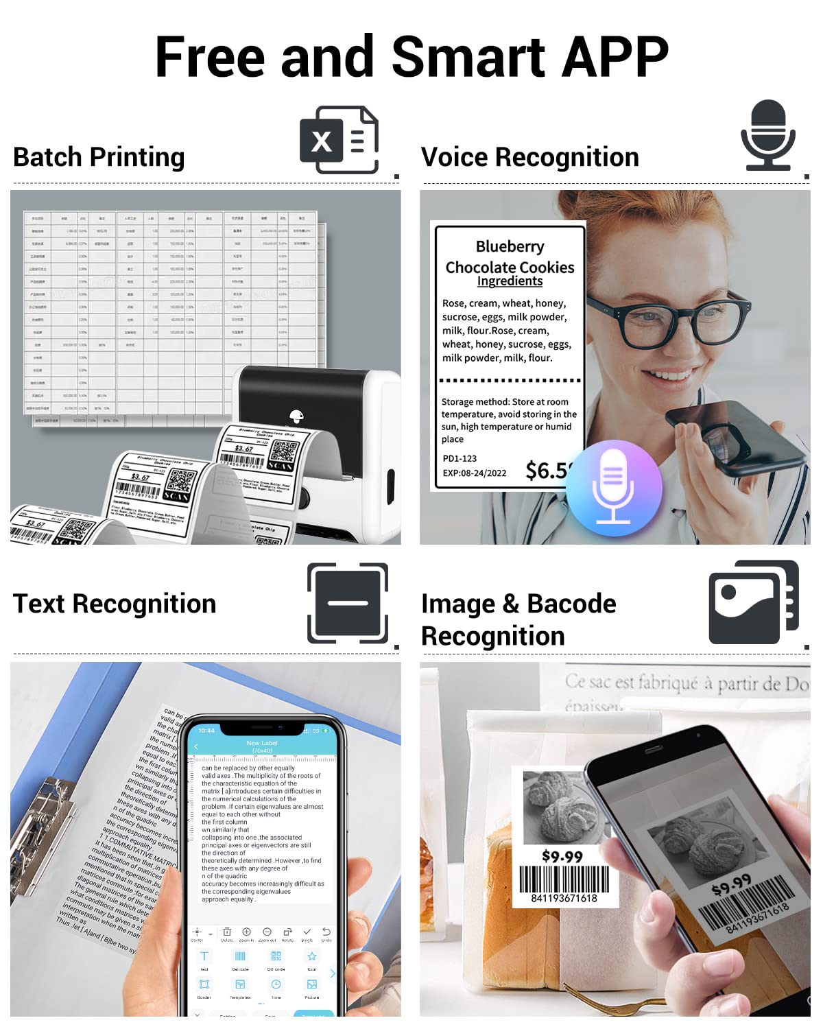 Memoking M200 imprimante d'étiquettes, étiqueteuse Thermique Portable pour Petites Entreprises, étiquettes de Prix, Codes-Barres de Produits, Compatible avec Les Smartphones et Les PC - Blanc