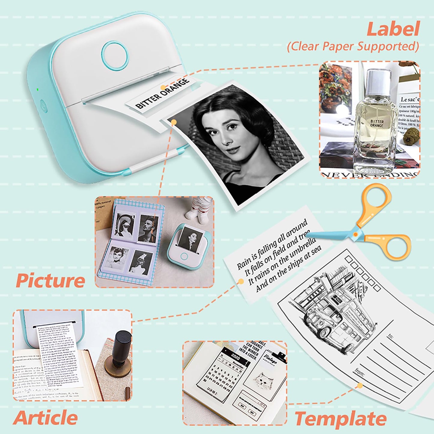 Memoking Mini Pocket Printer - T02 203dpi Bluetooth Thermal Printer, Portable Phone Printer for Children, Compatible with Phones&Tablets, Green