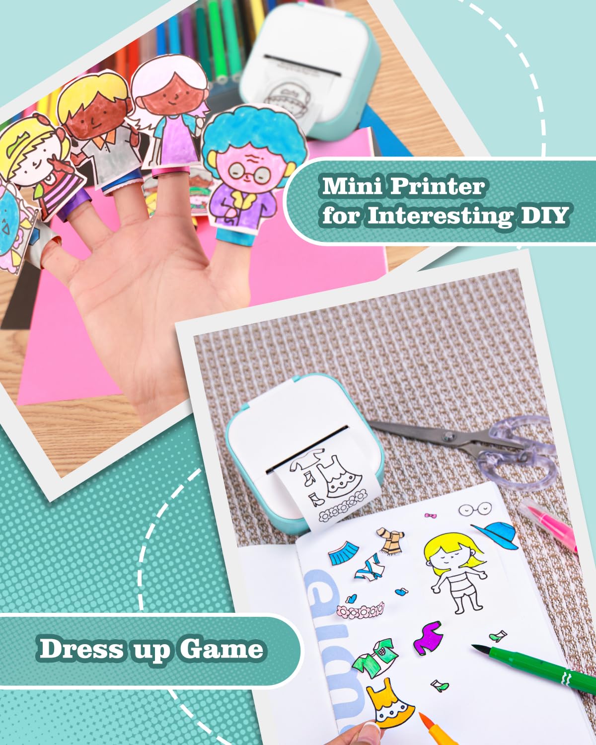 Mini Printer - Sticker Printer T02 Portable Thermal Printer Inkless Sticker Maker Machine Pocket Bluetooth Receipt Printers Phone Printer for Learning, Study Notes, Anatomical Diagram, Photos, Journal