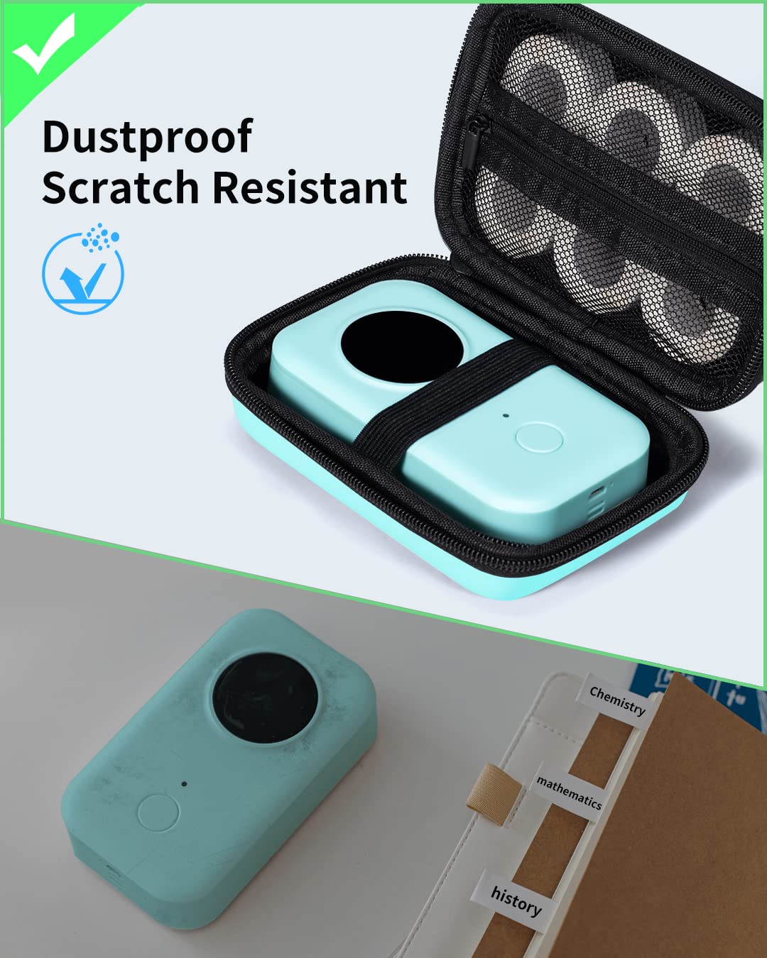 Memoking T02 Hard Storage Case - Compatible with Phomemo D30, SUPVAN E10, NIIMBOT D11, JADENS D110 and More, with Zipper Mesh Pocket, Waterproof Shockproof Case, Green (Only Case)