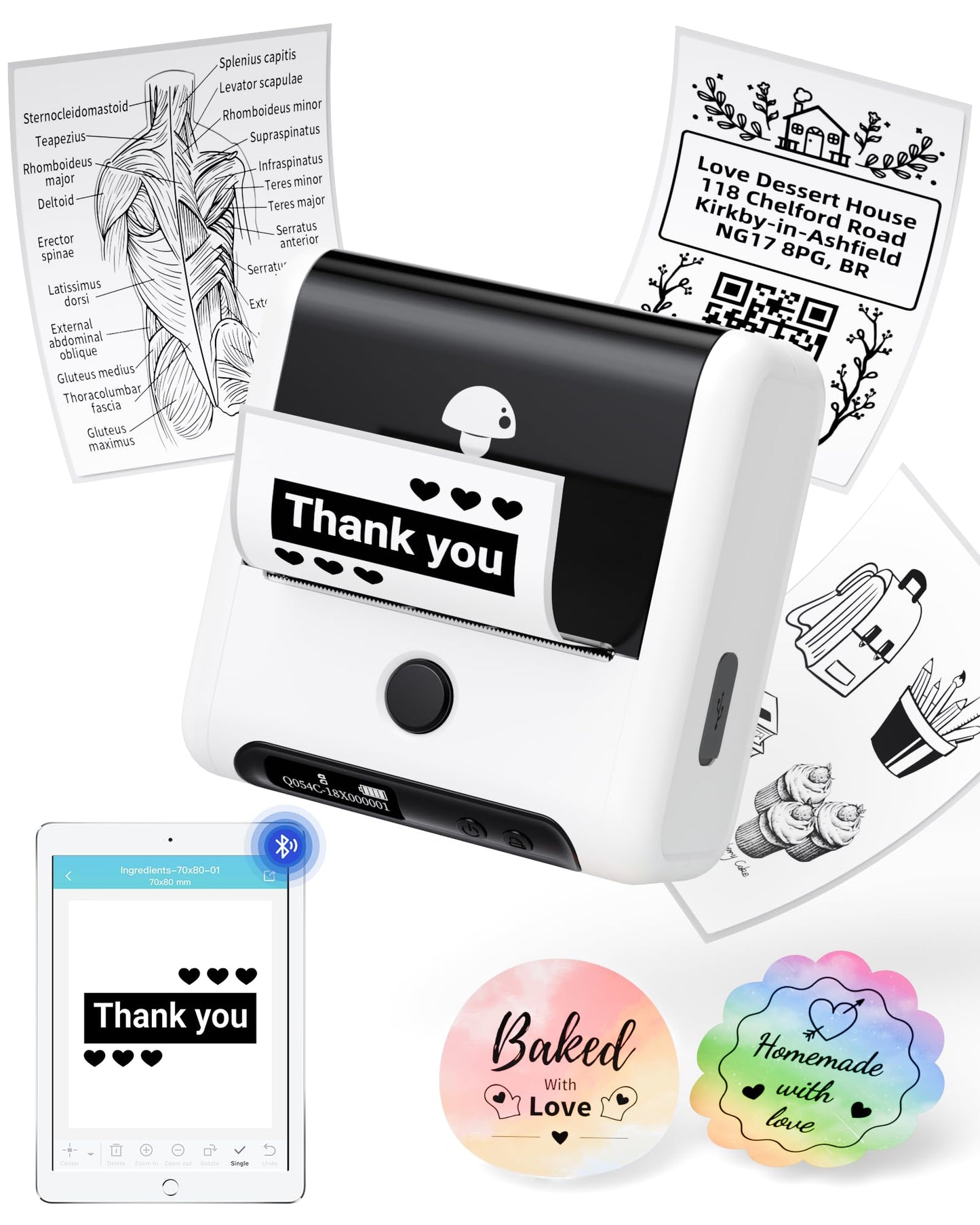 Memoking M200 imprimante d'étiquettes, étiqueteuse Thermique Portable pour Petites Entreprises, étiquettes de Prix, Codes-Barres de Produits, Compatible avec Les Smartphones et Les PC - Blanc