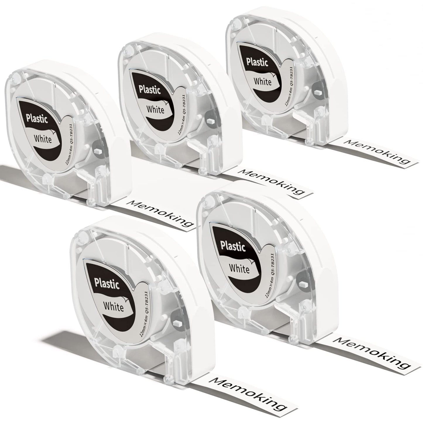 Memoking Label Tape for Dymo Label Maker Refills White, Compatible with Dymo Letratag Refill 91330 (10697), 12mm X 4m P12 Pro Label Tape for Dymo Label Refills Dymo Labels Lt 100H 100T Qx50, 5-Pack