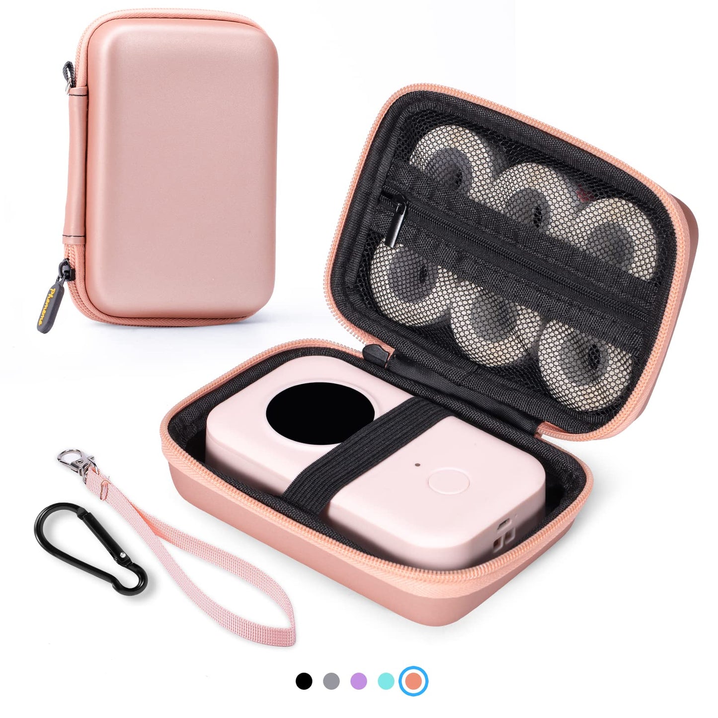 Memoking T02 Hard Storage Case - Compatible with Phomemo D30, SUPVAN E10, NIIMBOT D11, JADENS D110 and More, with Zipper Mesh Pocket, Waterproof Shockproof Case, Pink (Only Case)