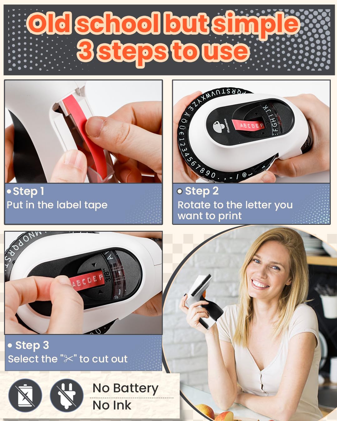 Memoking Étiqueteuse de gaufrage avec 3 Rubans d'étiquettes E975 3D Embossed Label Printer Machine, Labelling Machine, pour la Maison, Le Bricolage et Les travaux manuels (£/€, Ä, Ö, Ü)..