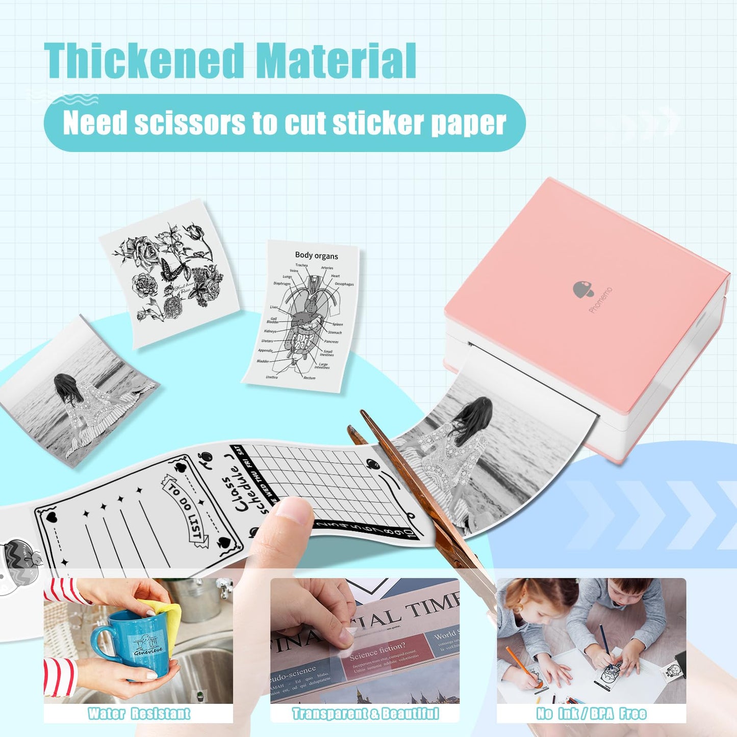 HD Clear Thermal Sticker Paper, Adhesive Transparent Paper for M02/M02S/M02Pro M03 M03AS M04 M04AS Sticker Printer, Memoking M02 Paper Compatible with Phomemo Printer Paper, 50mm x 3.5m/Roll, 3Rolls