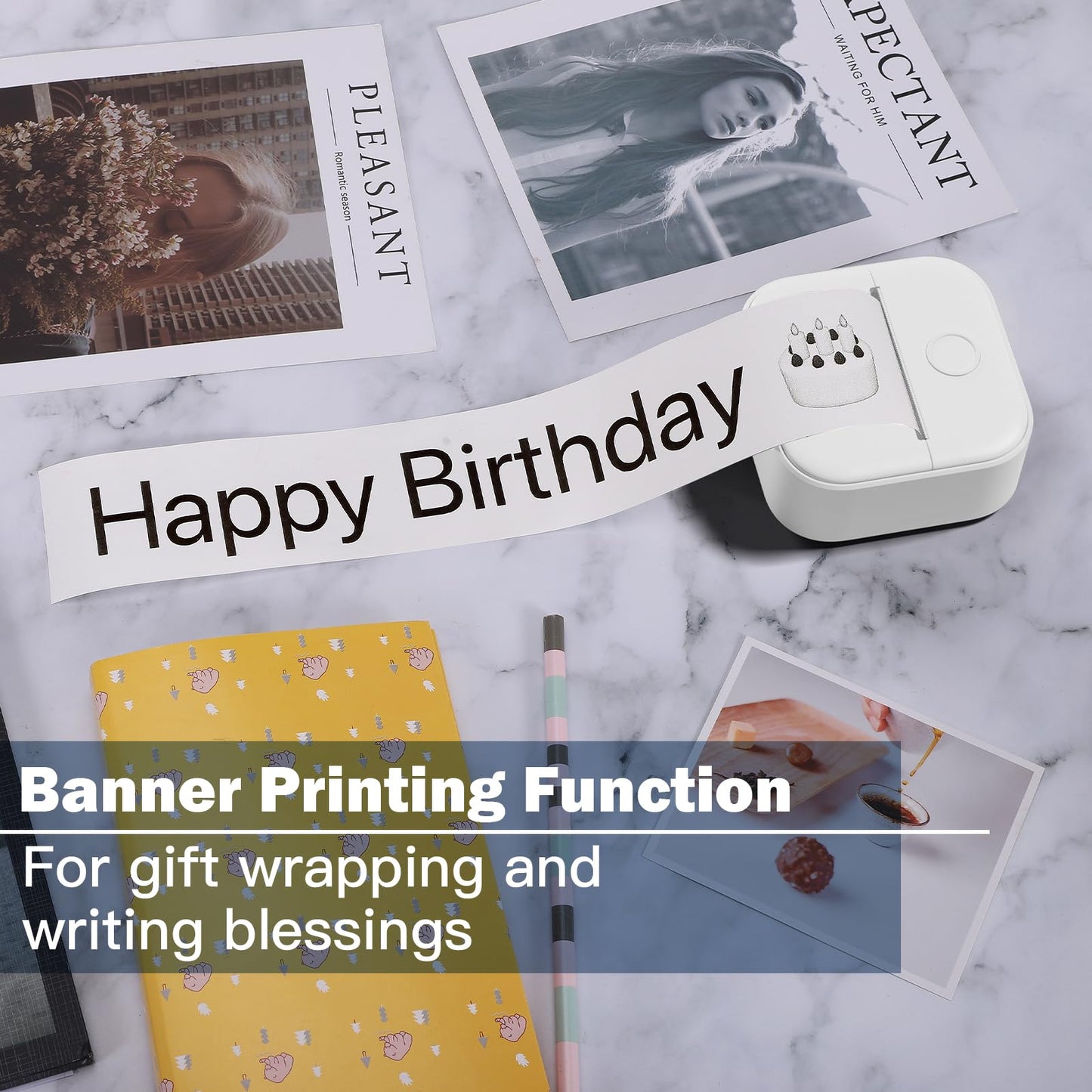 T02 Mini Pocket Printer - Bluetooth Wireless Portable Mobile Thermal Receipt Printer Compatible with iOS & Android for Student Women Gift, Photos, Journal, Fun, Work, Receipt, White
