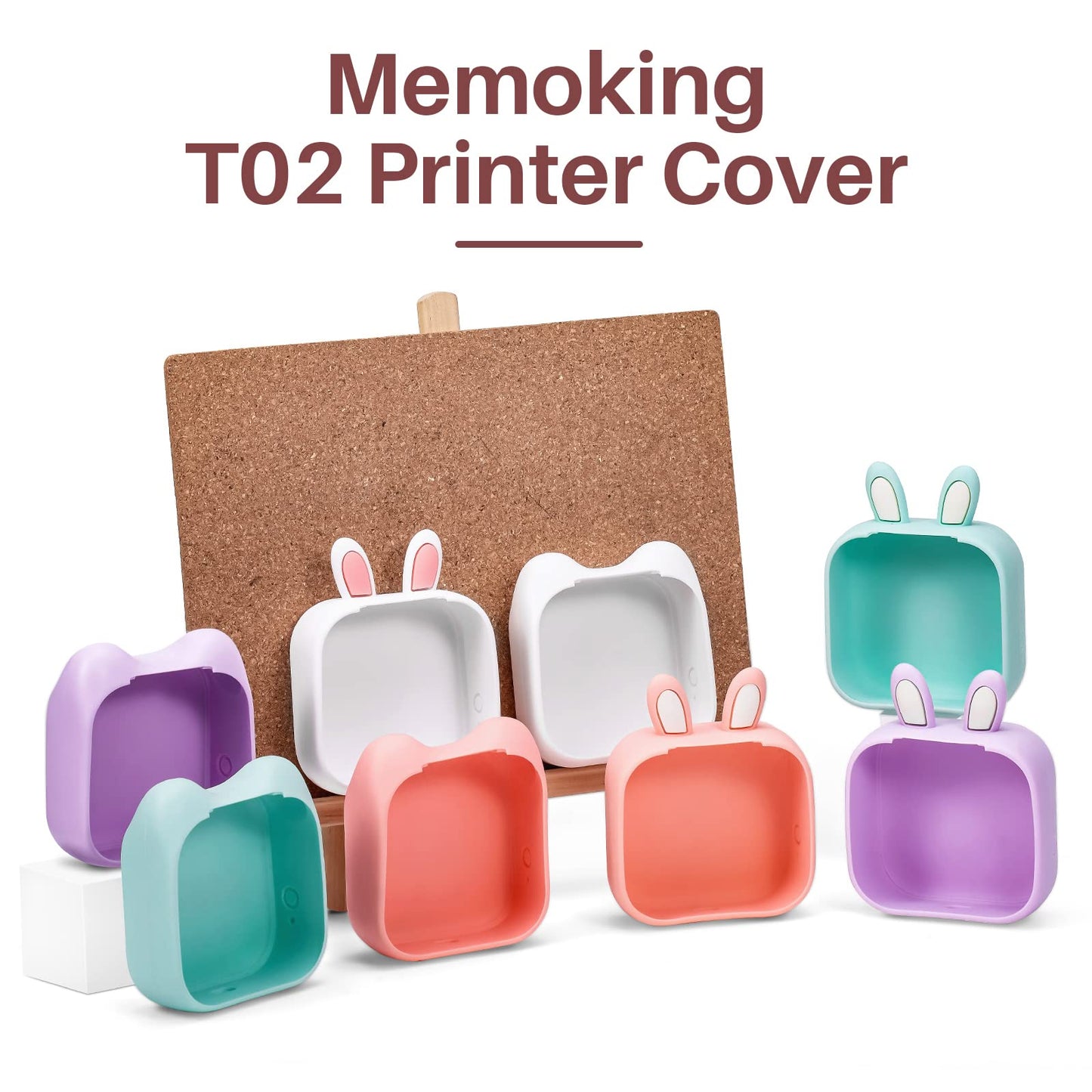 Memoking T02 Funda Protectora-Orejas de Conejito Linda Funda de Silicona sin BPA para Impresora, Compatible con T02 Mini Impresora Portátil de Bolsillo Inalámbrica con Bluetooth, Verde