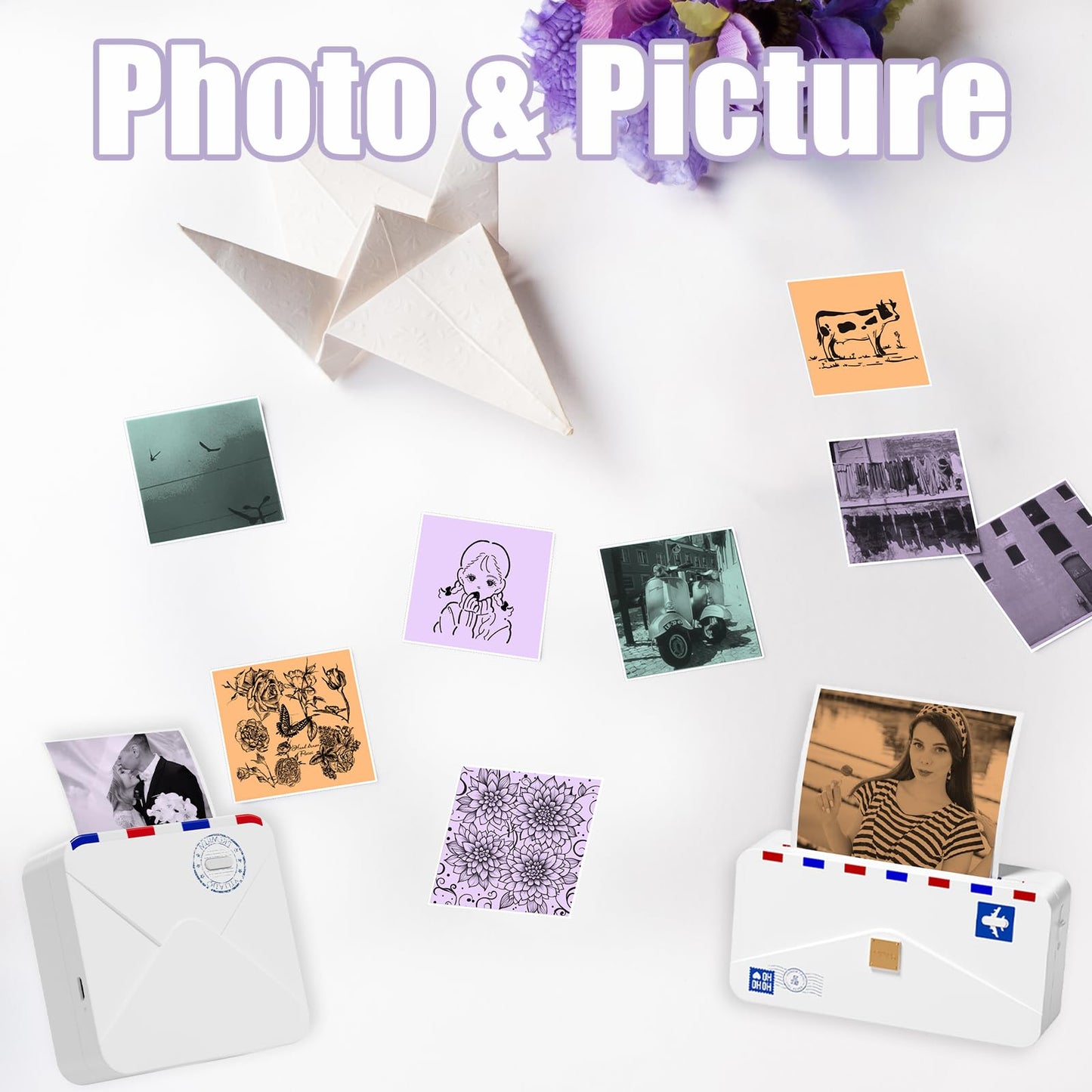 Memoking M02 Thermal Printer Sticker, for T02 M02 M02Pro M02D M02S M03 M03AS M04S Mini Printer, Compatible with Phomemo Paper M02, Green/Purple/Orange Sticker Paper, 50mm x 3.5m/Roll, 3 Rolls