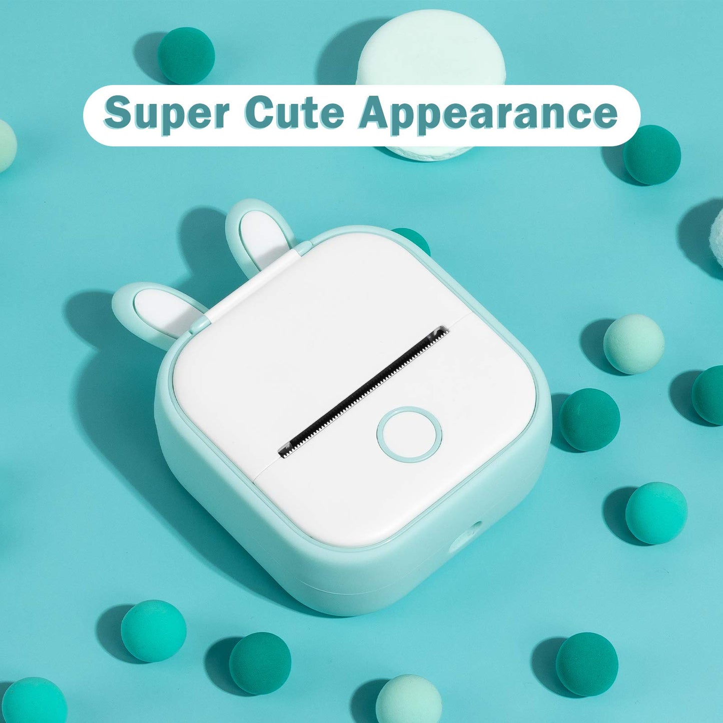 Memoking T02 Funda Protectora-Orejas de Conejito Linda Funda de Silicona sin BPA para Impresora, Compatible con T02 Mini Impresora Portátil de Bolsillo Inalámbrica con Bluetooth, Verde