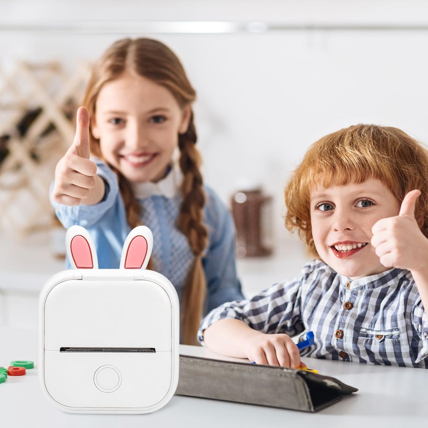 Memoking T02 Schutzhüllen-Häschenohren-Form Weißes Silikon BPA-freies Niedliches Design Druckergehäuse, kompatibel mit T02 Mini Bluetooth Wireless Portable Mobile Pocket Printer, Weiß