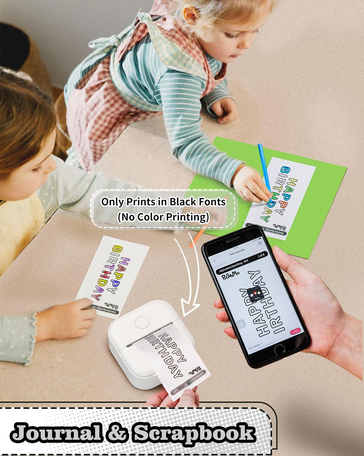 Memoking Mini Portable Sticker Printer - T02 Pocket Printer with 3 Rolls Paper, Bluetooth Picture Receipt Printers for Children Birthday, Compatible with Phone & Tablet, White
